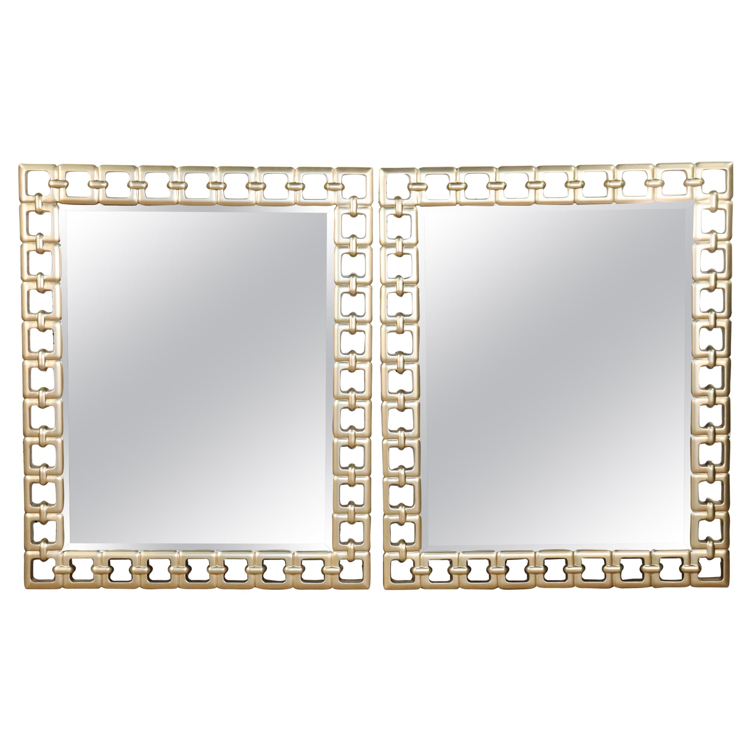 Pair of Large Silver Leafed Geometric Rectangular Mirrors