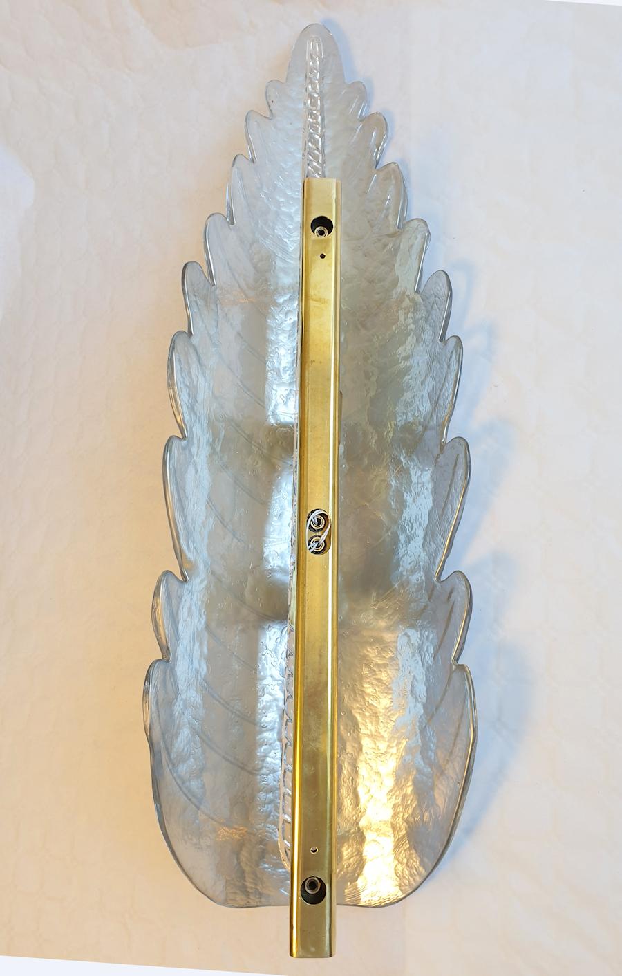 Mid Century Large Silver Murano Glass Leaf Sconces - a pair 4