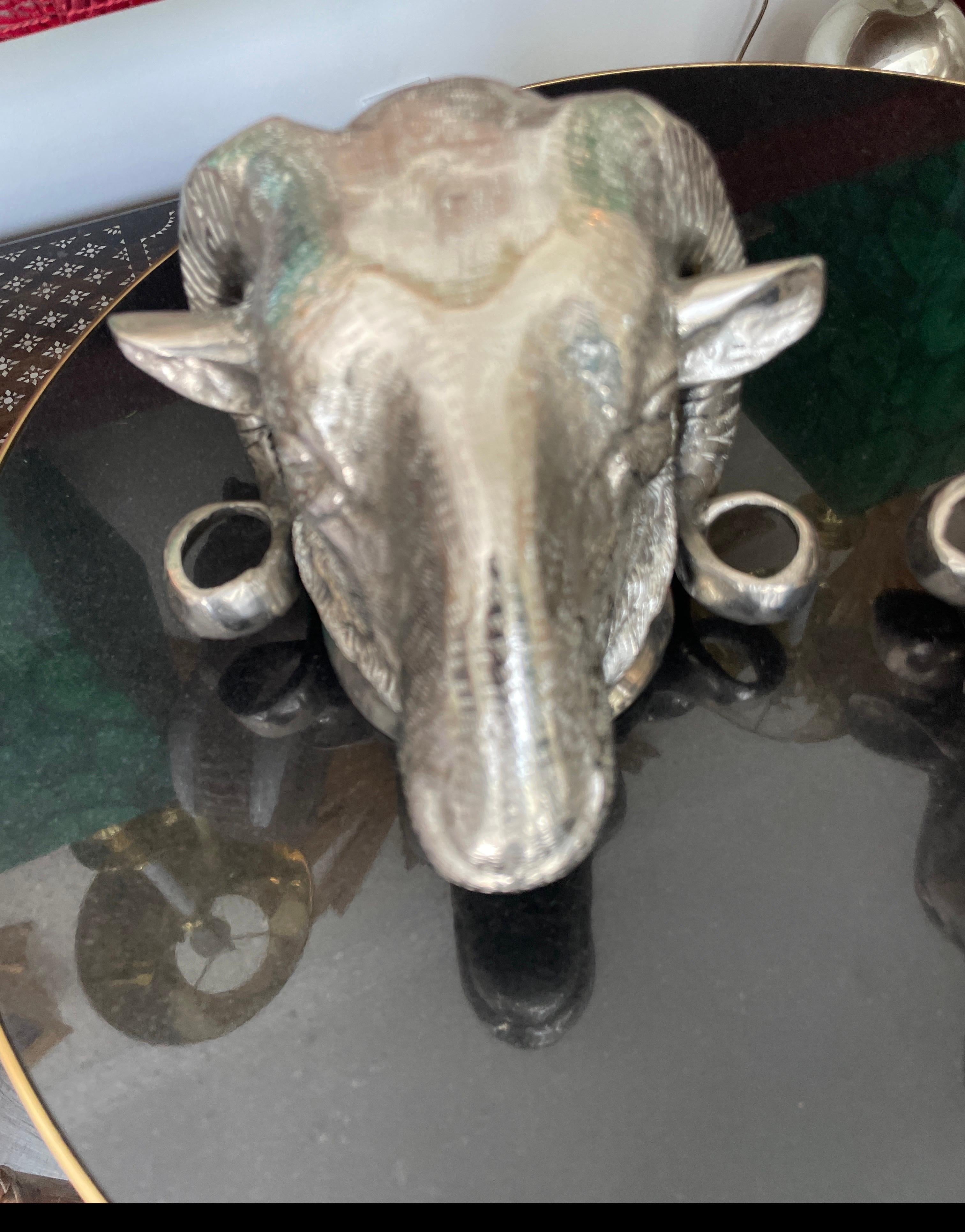 Pair of very fine silver plate decorative Ram's Heads. Perfect for bookends.