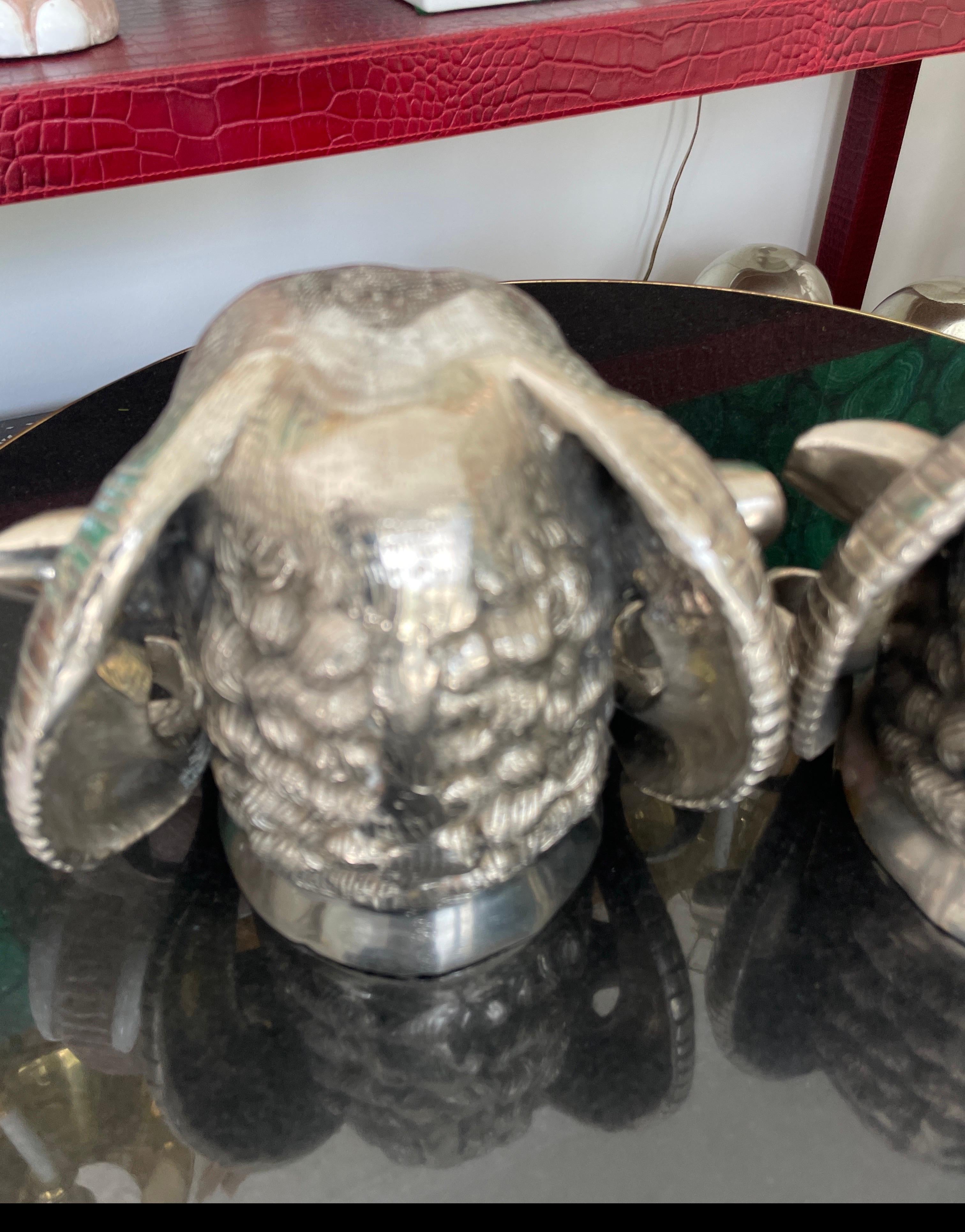 Pair of Large Silver Plate Ram's Heads For Sale 1