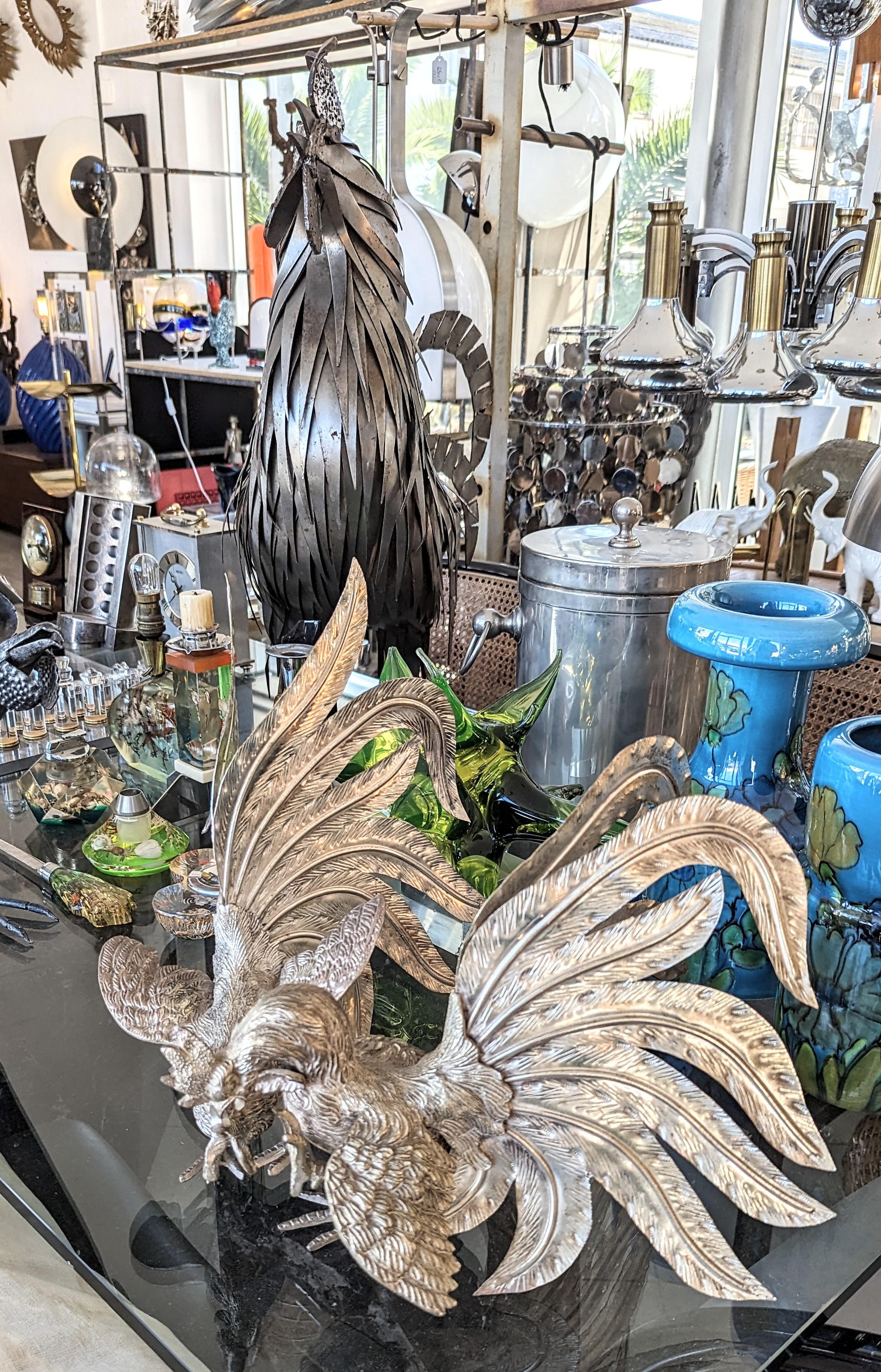 Pair of Large Silver Plate Roosters, France 1960s For Sale 5