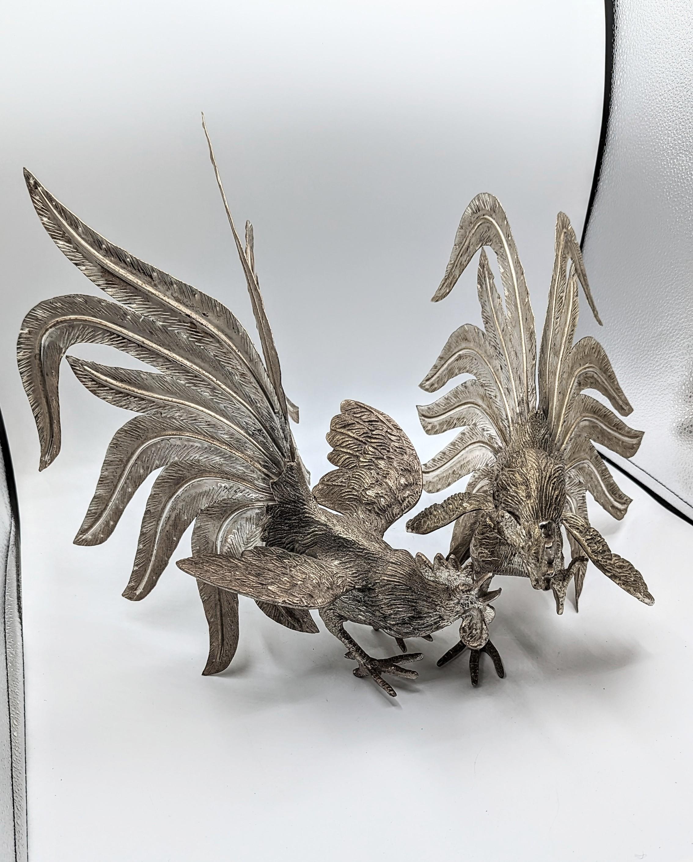 Pair of Large Silver Plate Roosters, France 1960s For Sale 6