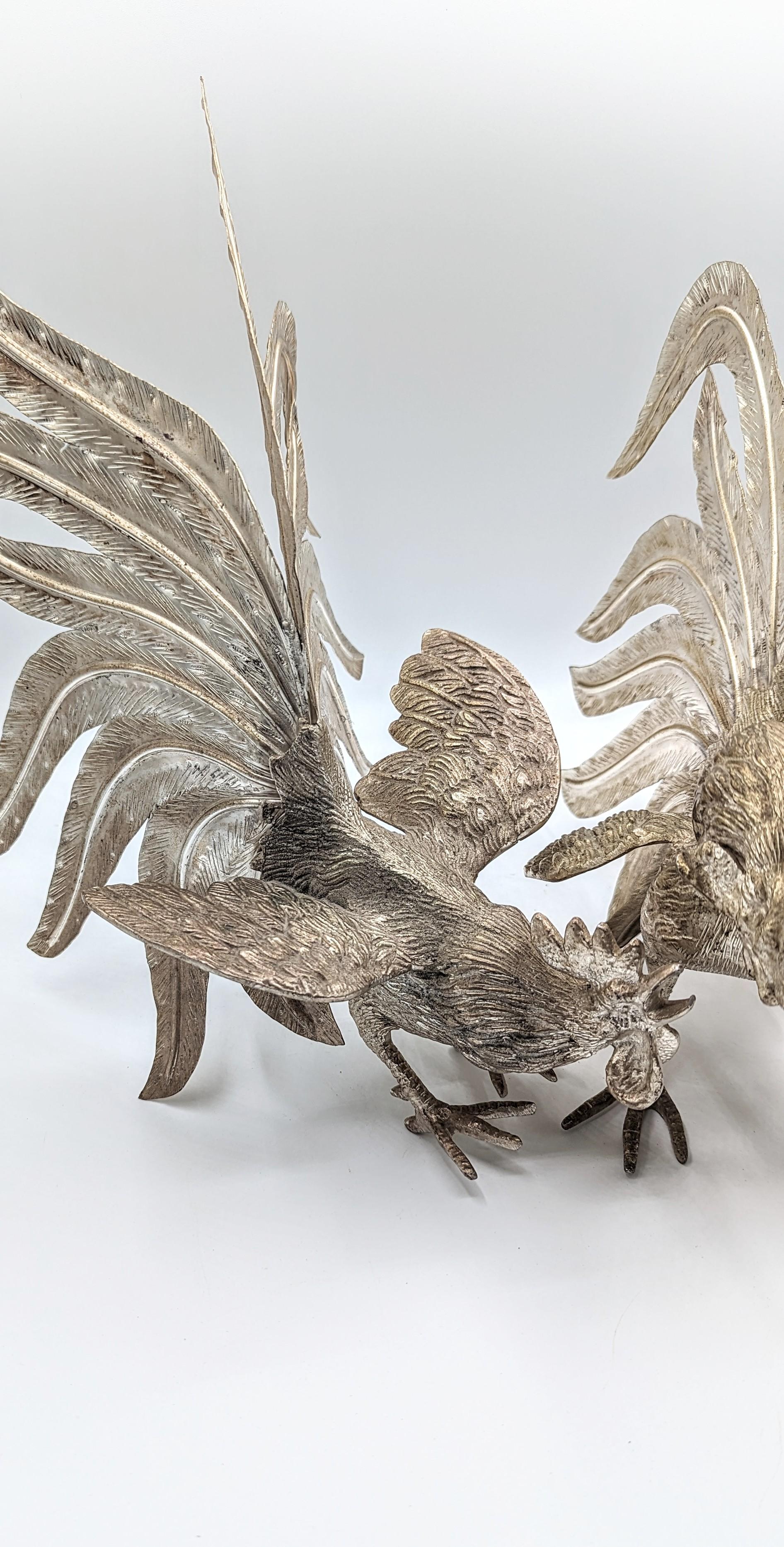 Pair of Large Silver Plate Roosters, France 1960s For Sale 7