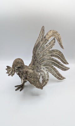 Pair of Large Silver Plate Roosters, France 1960s