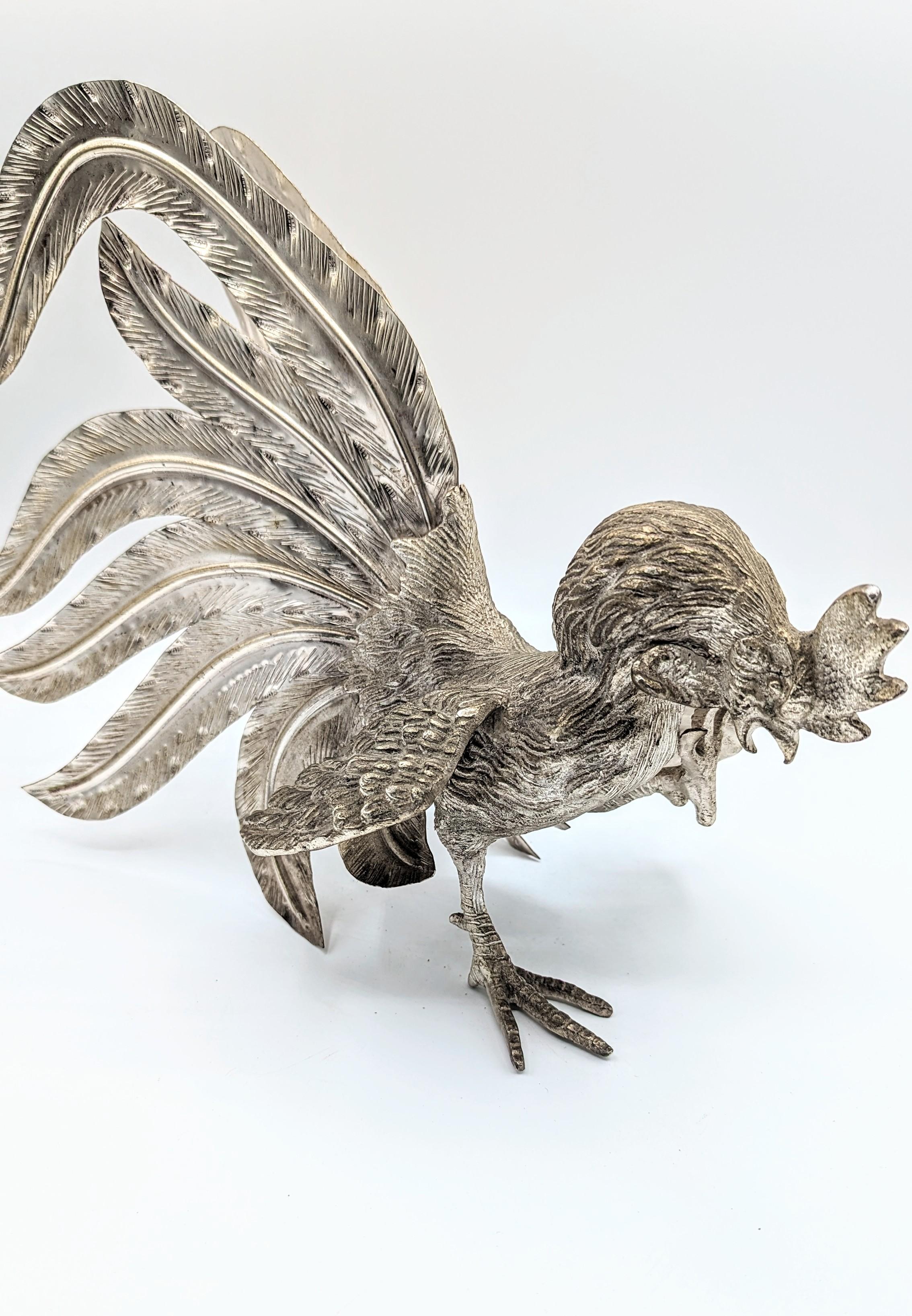 Pair of Large Silver Plate Roosters, France 1960s For Sale 1