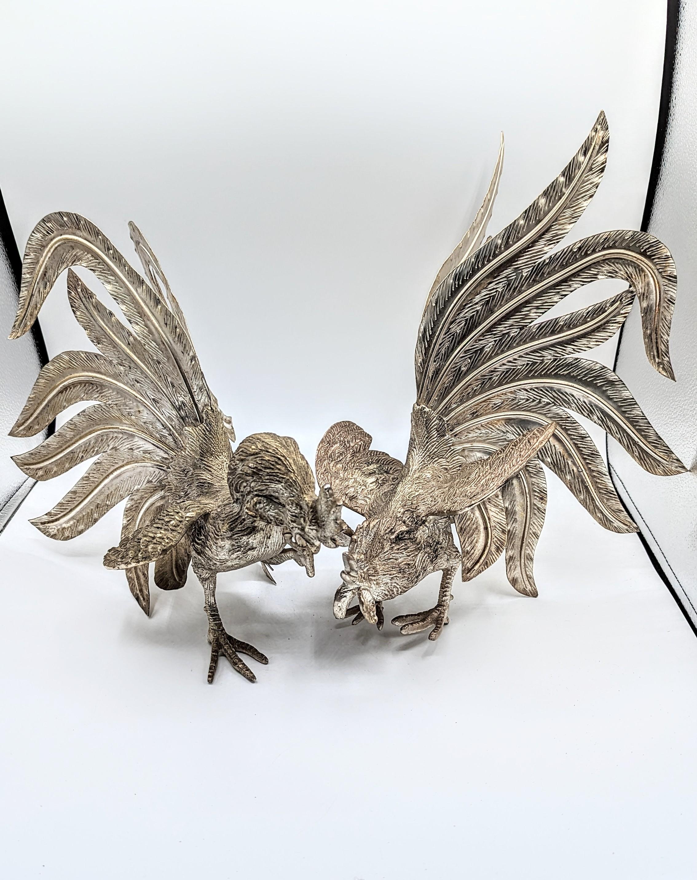 Pair of Large Silver Plate Roosters, France 1960s For Sale 2