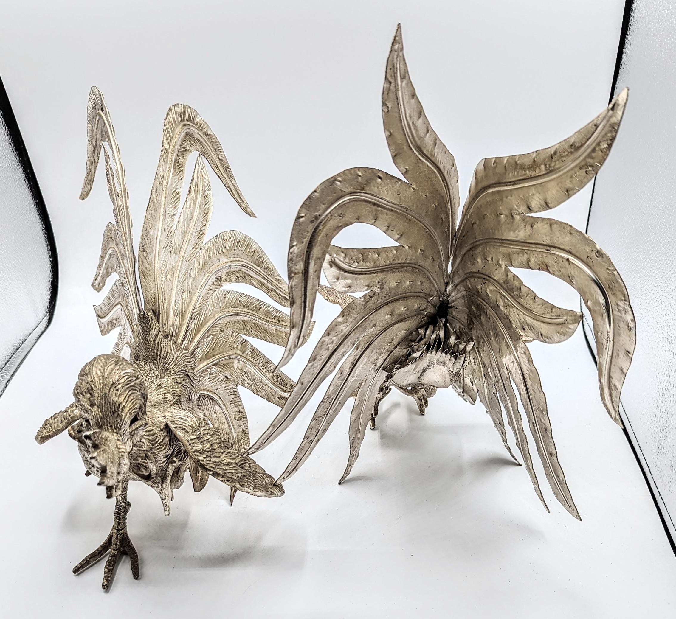 Pair of Large Silver Plate Roosters, France 1960s For Sale 3