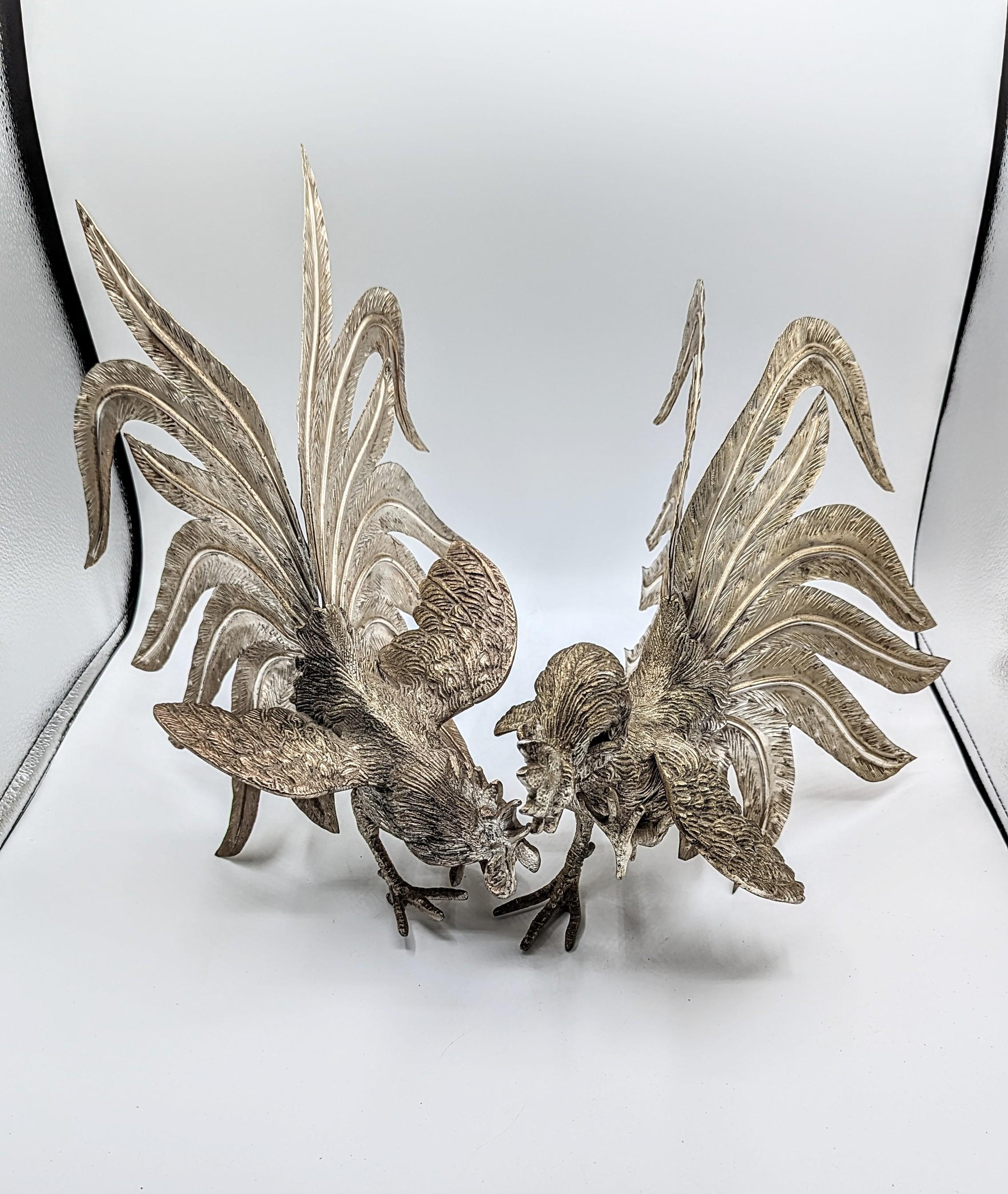 Pair of Large Silver Plate Roosters, France 1960s For Sale 4