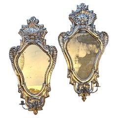 Antique Pair of Large Silver Plated Italian Sconces