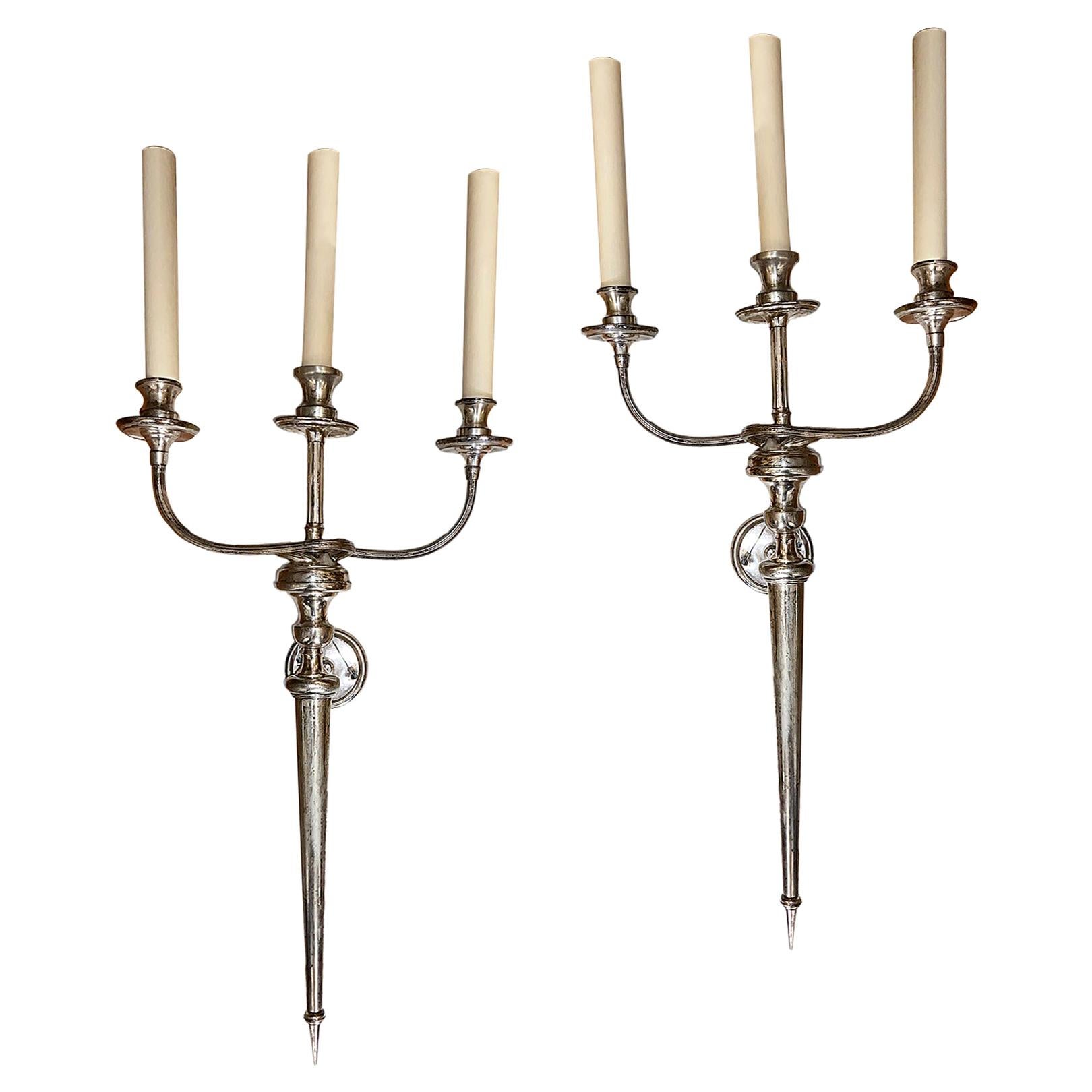 Pair of Large Silver Plated Sconces
