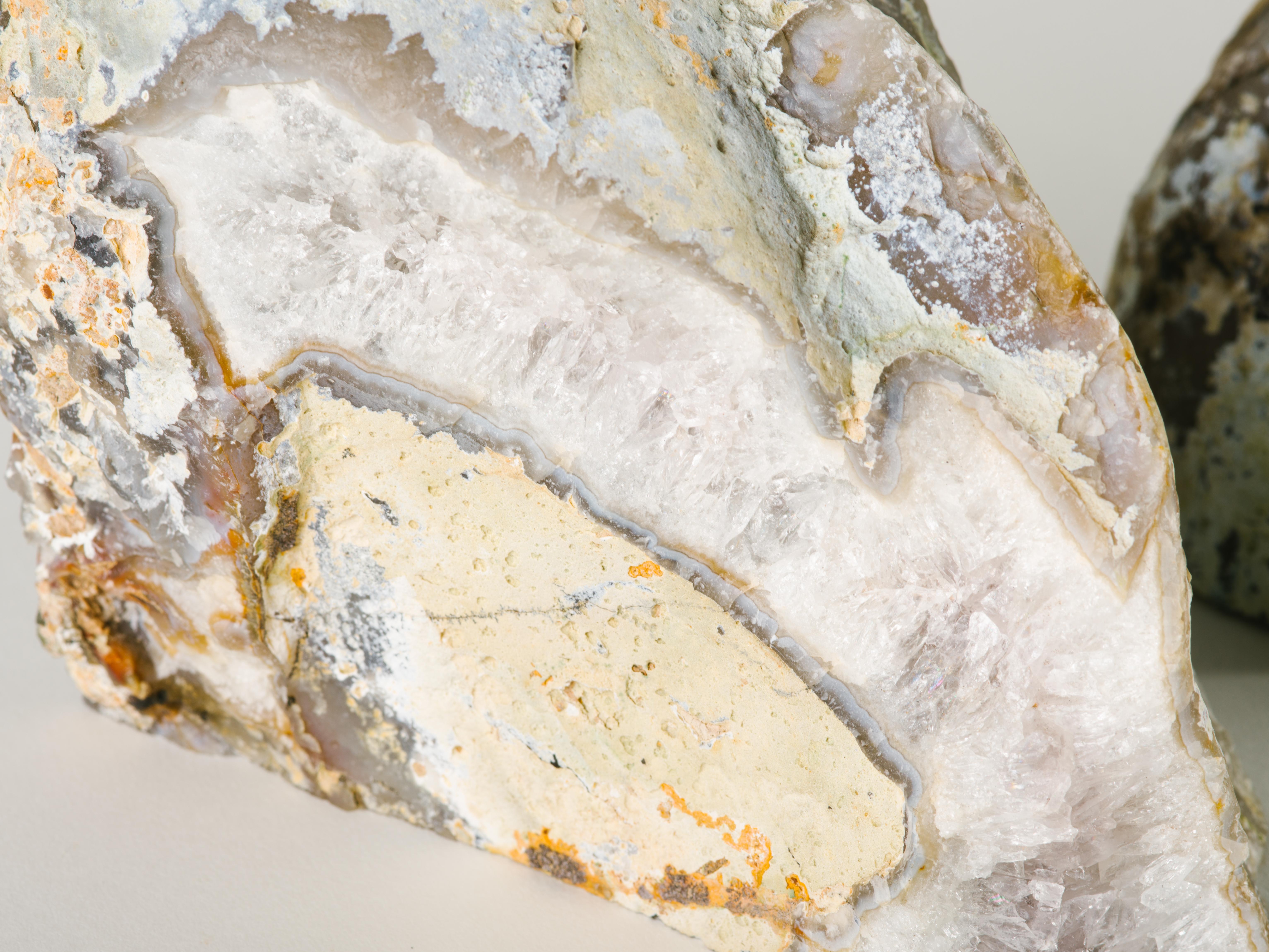 Pair of Large Silver Quartz Crystal Geode Bookends 3