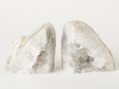 Pair of Large Silver Quartz Crystal Geode Bookends