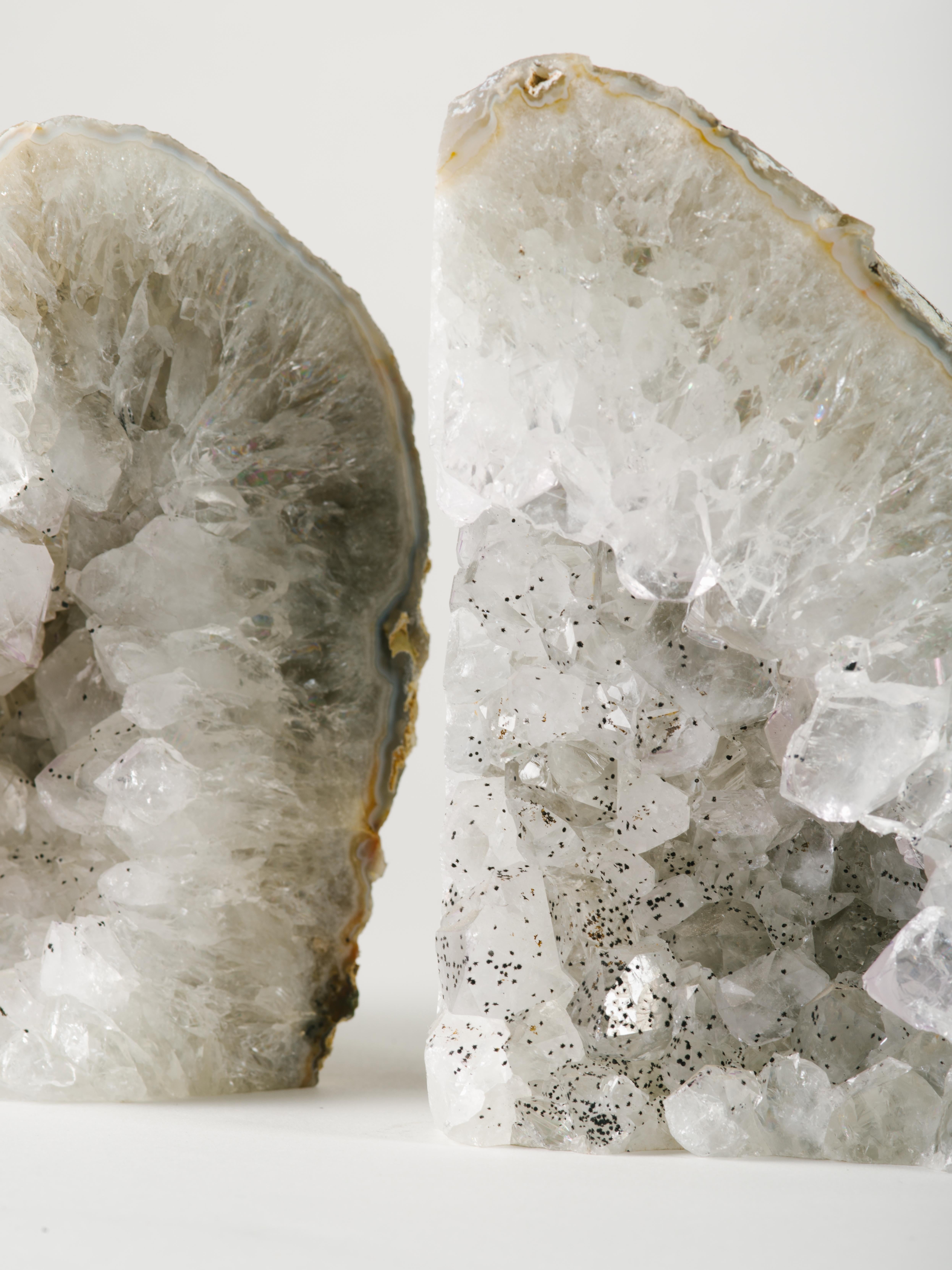 Pair of Large Silver Quartz Crystal Geode Bookends 1