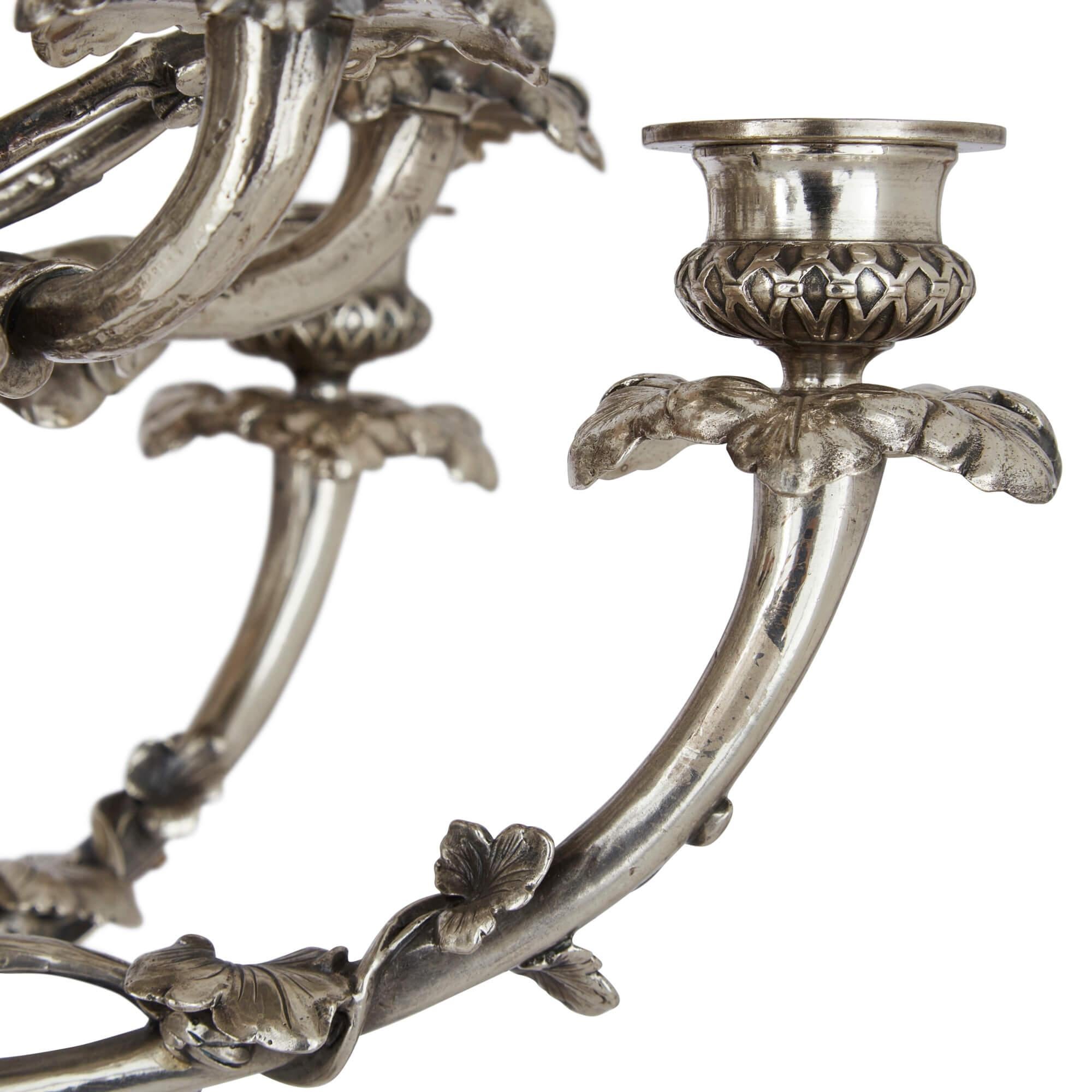 Pair of Large Silvered Bronze Candelabra by Christofle, 19th Century For Sale 1