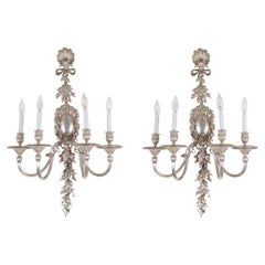 Pair of Large Silvered Bronze Candelabra Style Sconces