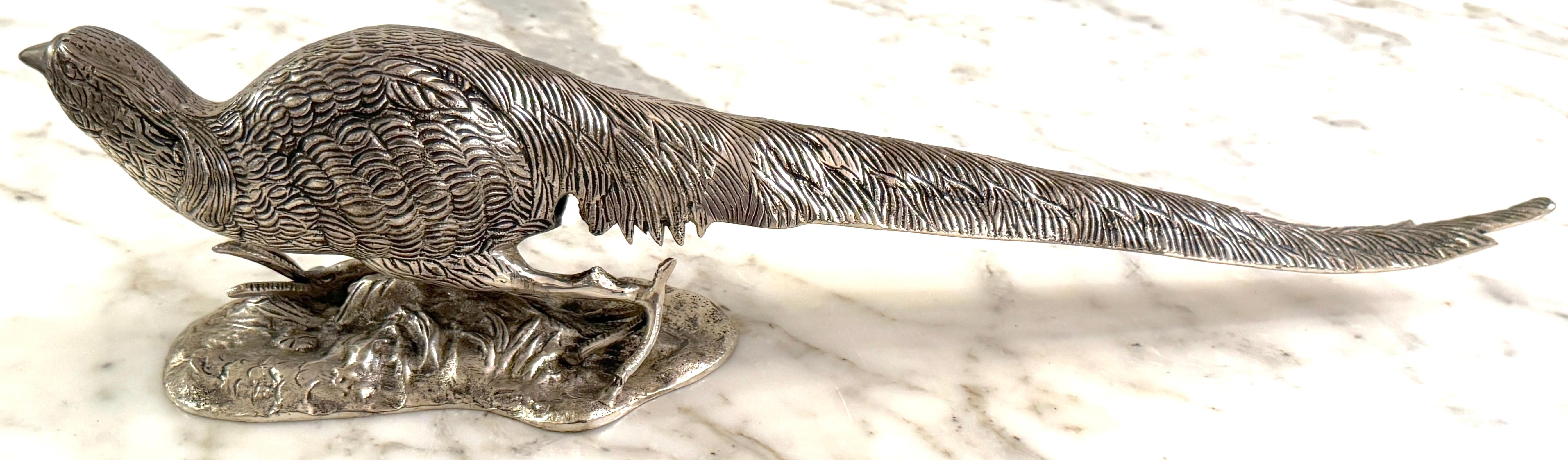 Pair of Large Silverplated Bronze Pheasant Table Ornament/ Sculptures For Sale 3