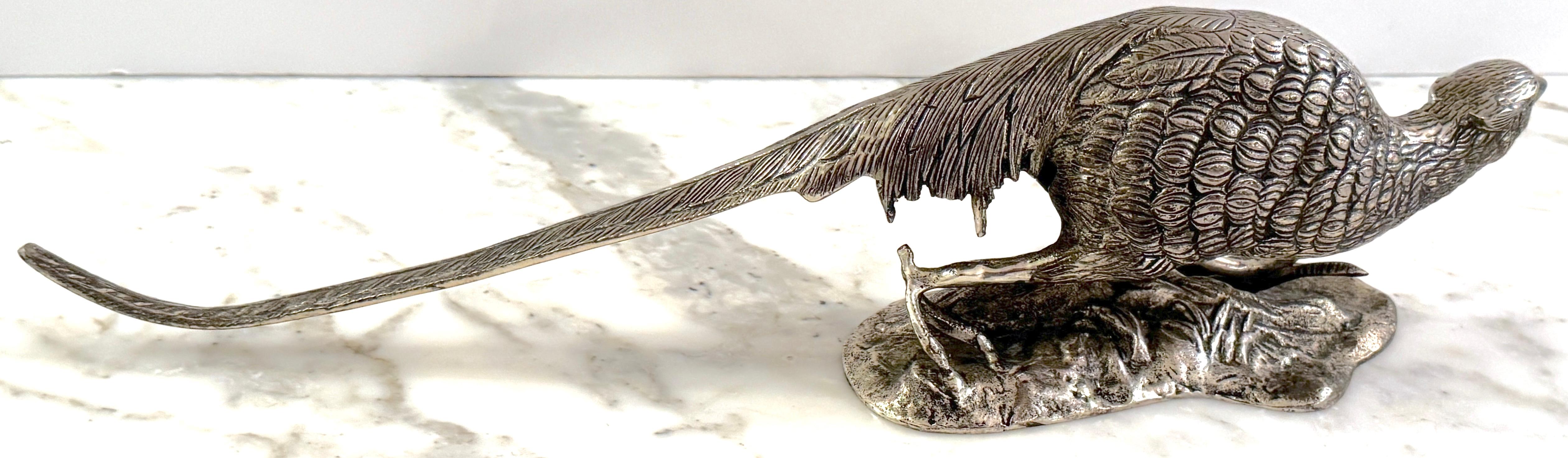 Pair of Large Silverplated Bronze Pheasant Table Ornament/ Sculptures For Sale 4