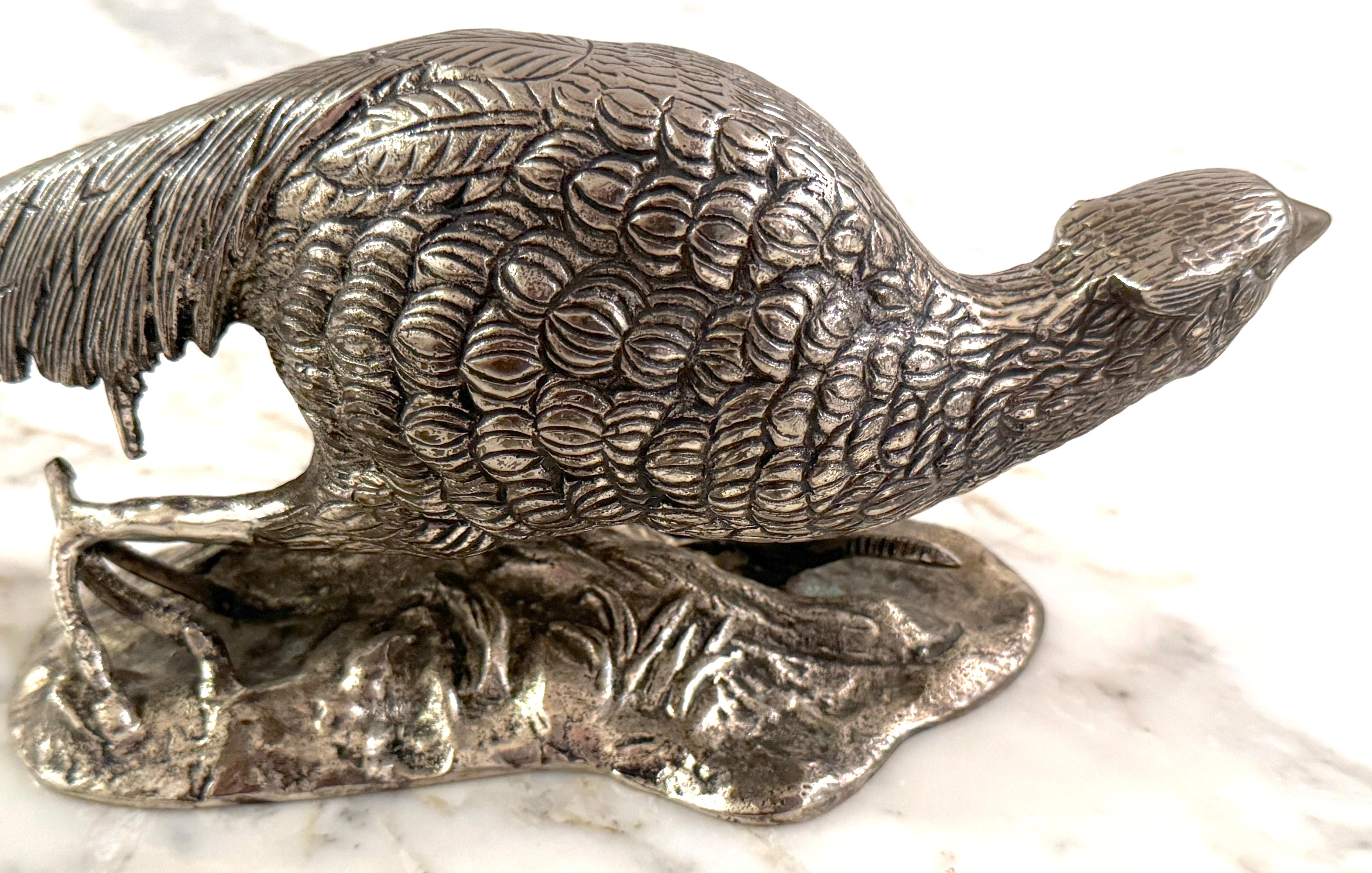 Pair of Large Silverplated Bronze Pheasant Table Ornament/ Sculptures For Sale 5
