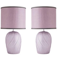 Pair of Large Sinuous-Ribbed Ceramic Table Lamps
