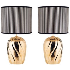 Pair of Large Sinuous-Ribbed Ceramic Table Lamps