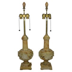 Used Pair of Large Size Alabaster Table Lamps by Marbro