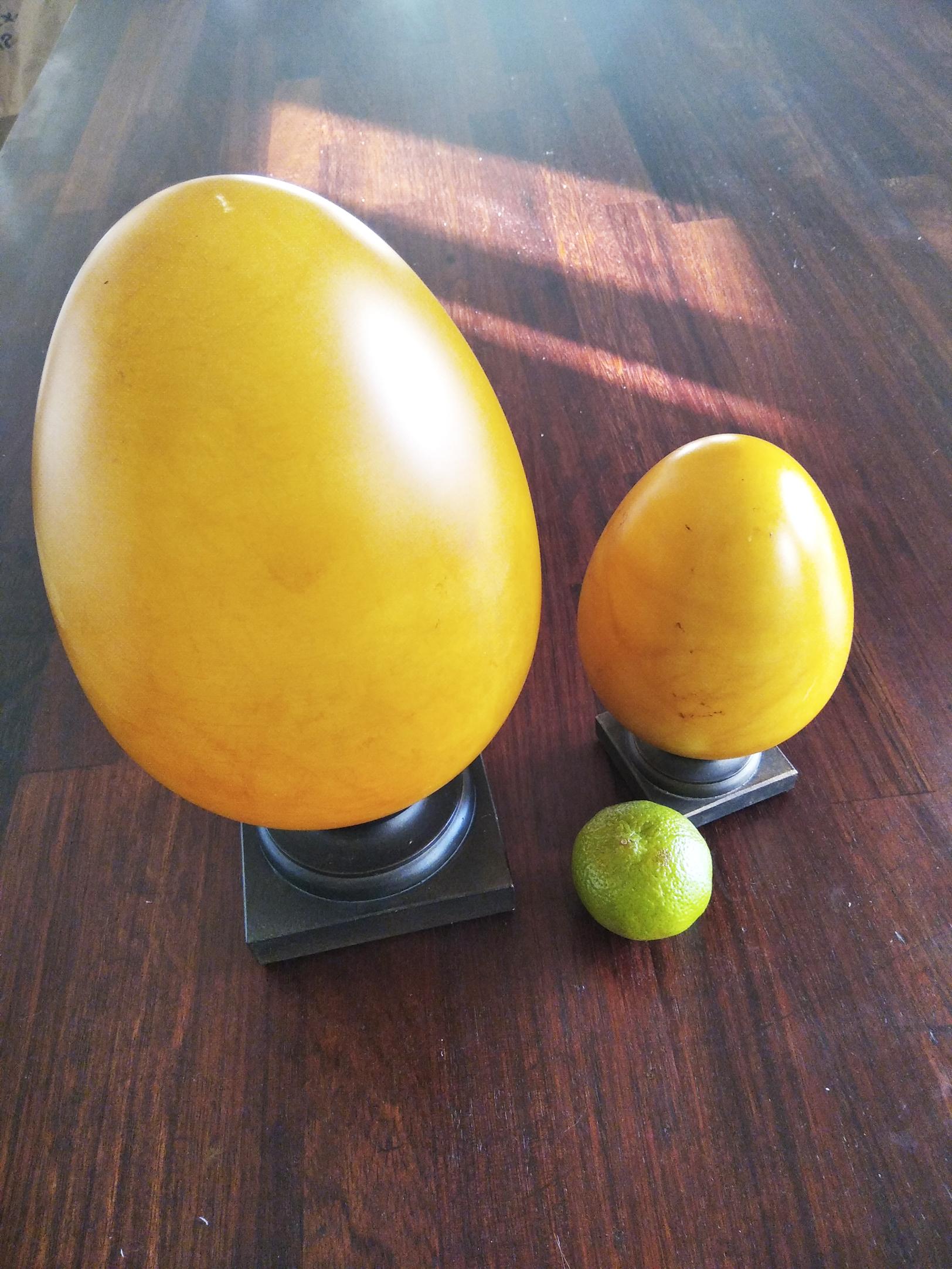 Pair of Large Size Vanilla Yellow Natural Alabaster Eggs Desk Accessories For Sale 1