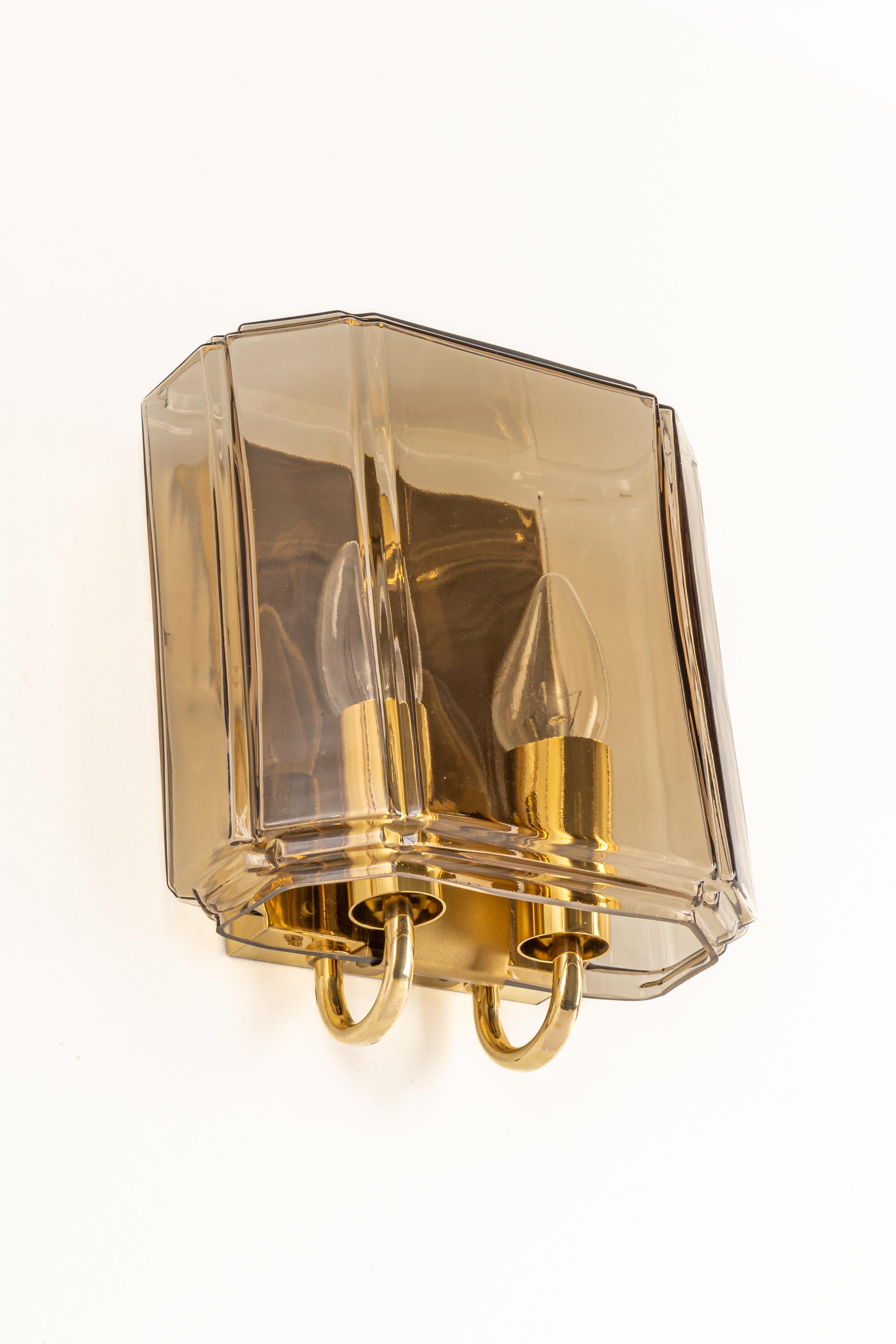 Pair of Large smoked Glass Sconce by Limburg, Germany In Good Condition For Sale In Aachen, NRW