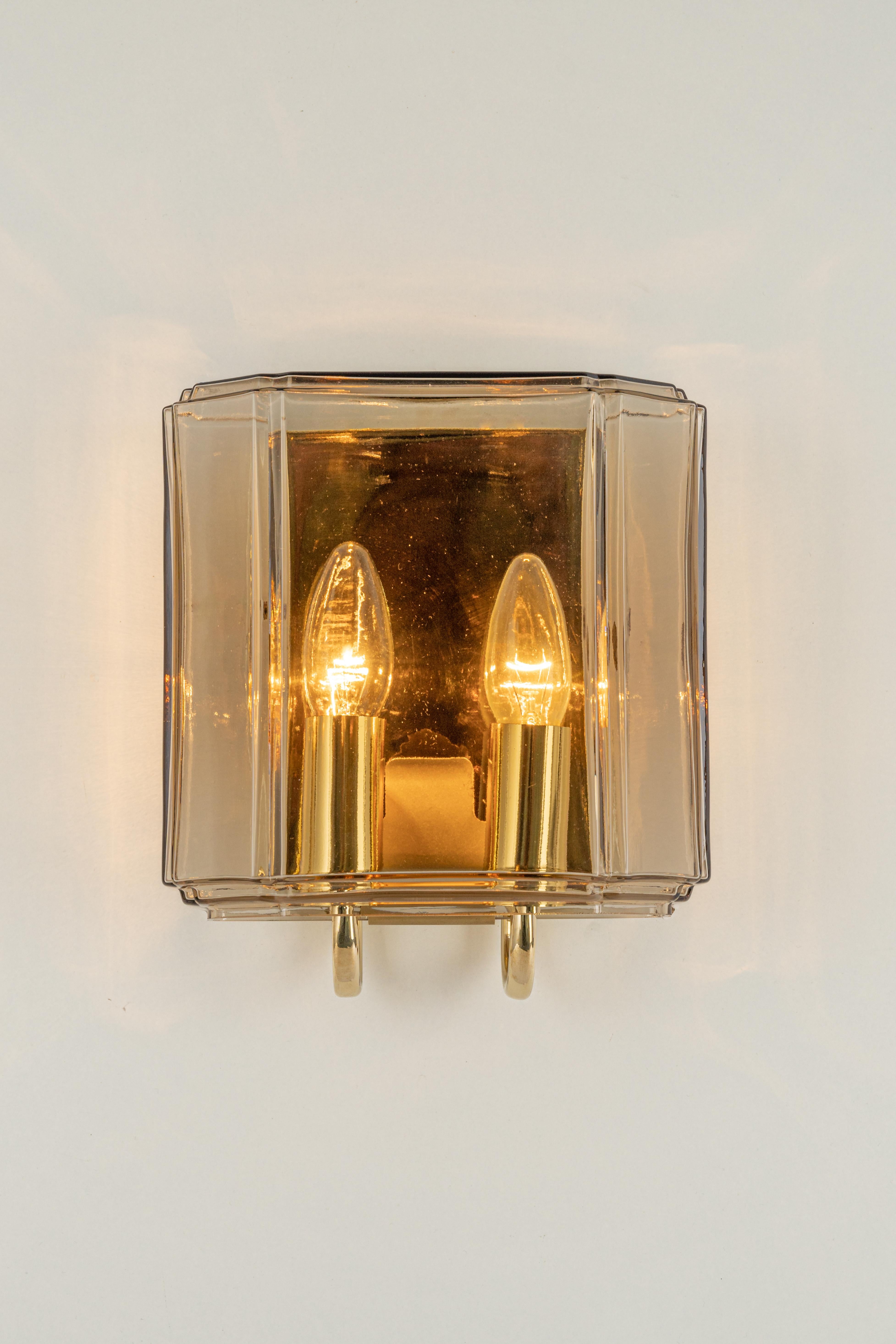 Brass Pair of Large smoked Glass Sconce by Limburg, Germany For Sale