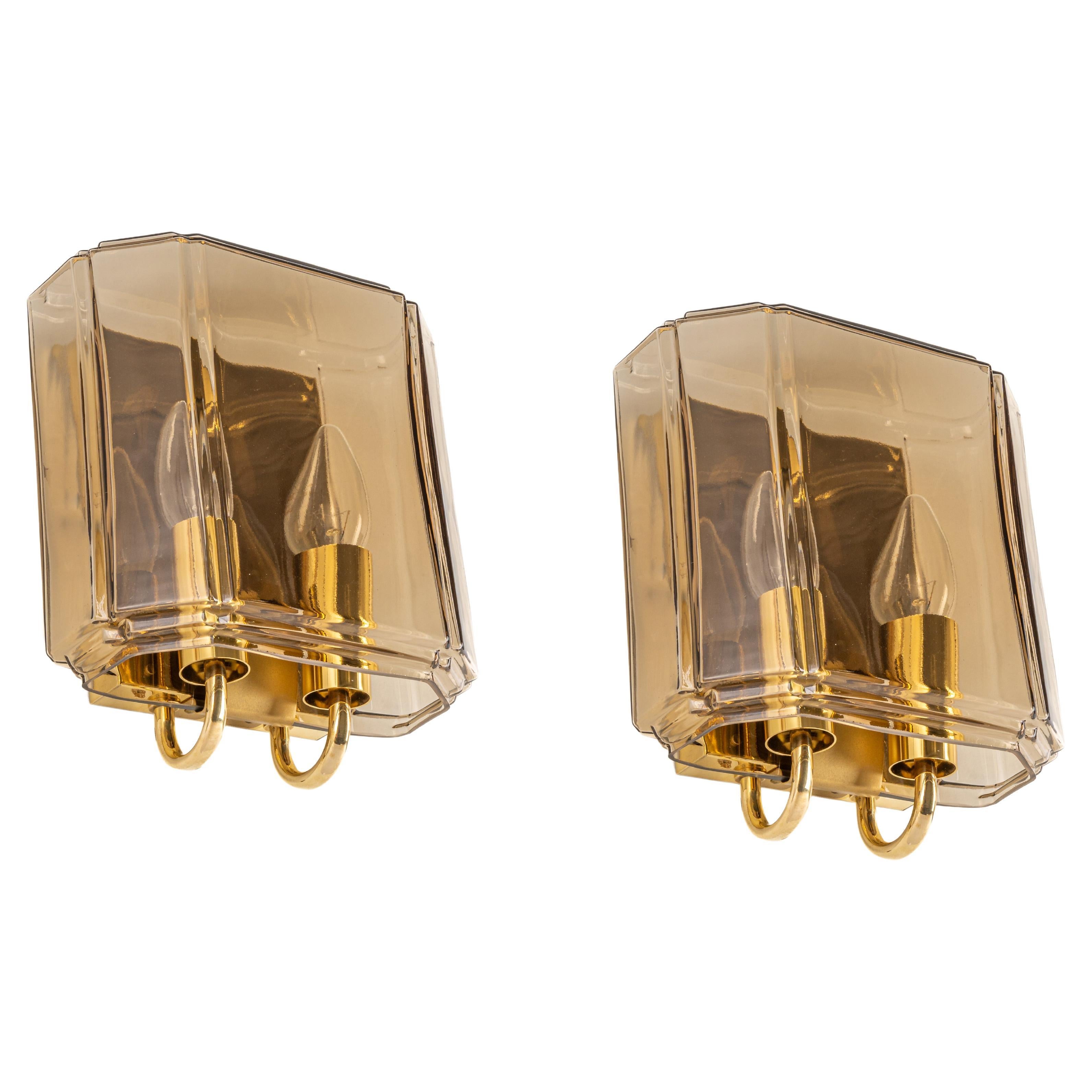 Pair of Large smoked Glass Sconce by Limburg, Germany For Sale
