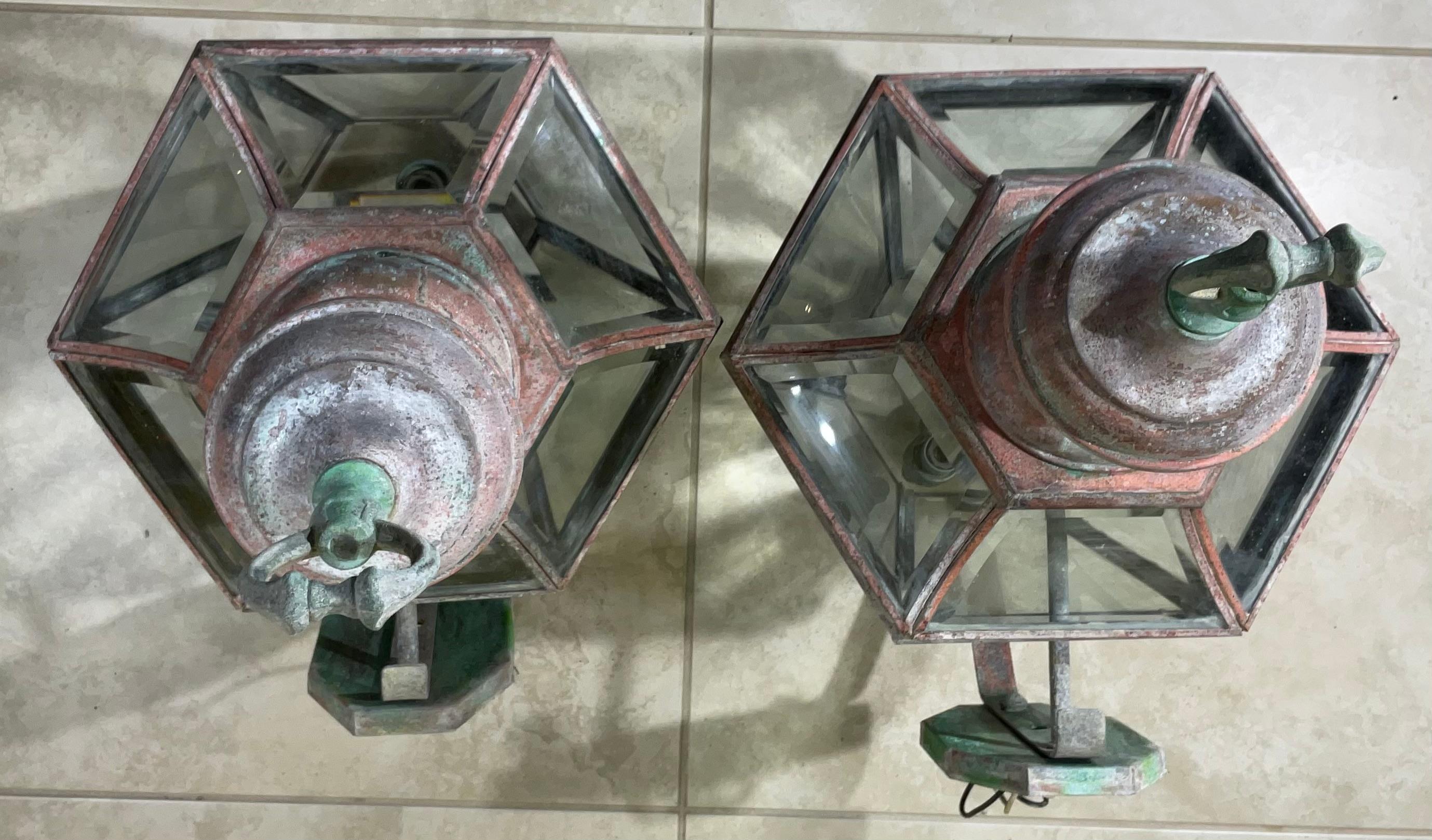 Pair of Large Solid Brass  Architectural Wall Lantern For Sale 2