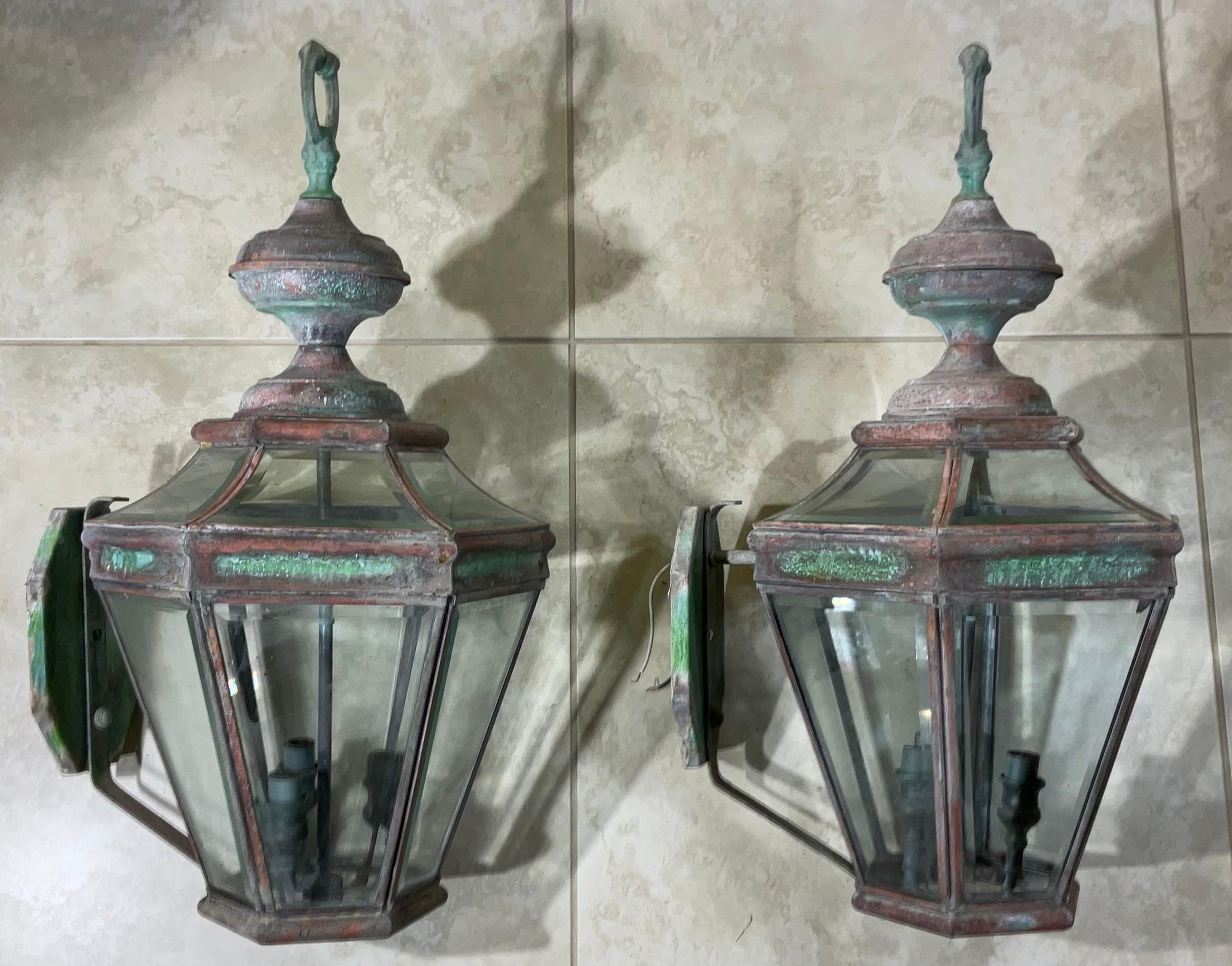 Pair of Large Solid Brass  Architectural Wall Lantern For Sale 3