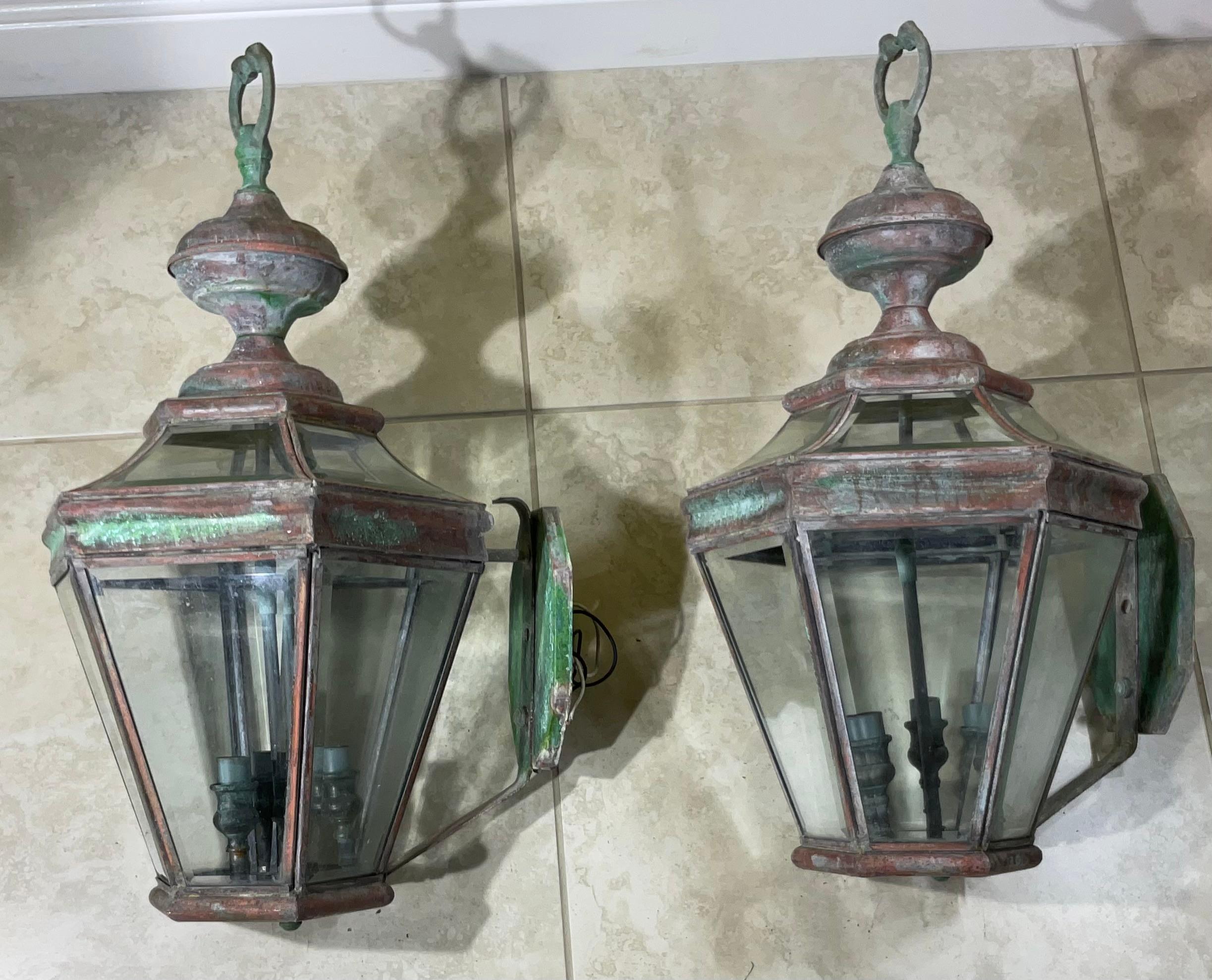 Pair of Large Solid Brass  Architectural Wall Lantern For Sale 7