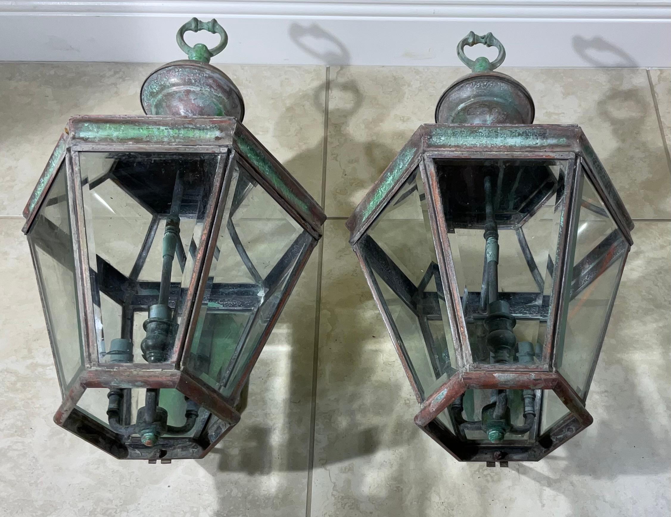 Pair of Large Solid Brass  Architectural Wall Lantern For Sale 8