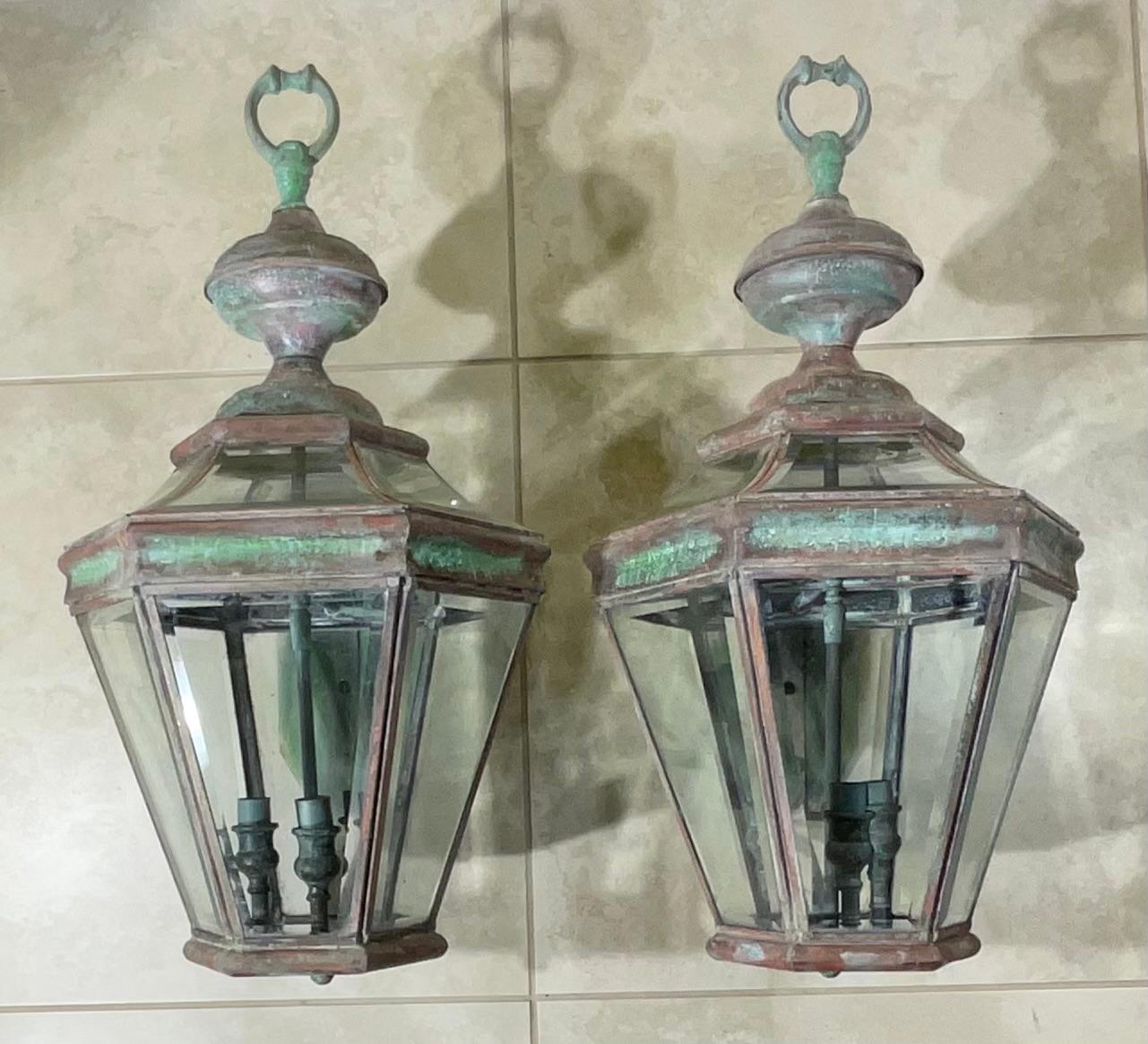 American Pair of Large Solid Brass  Architectural Wall Lantern For Sale