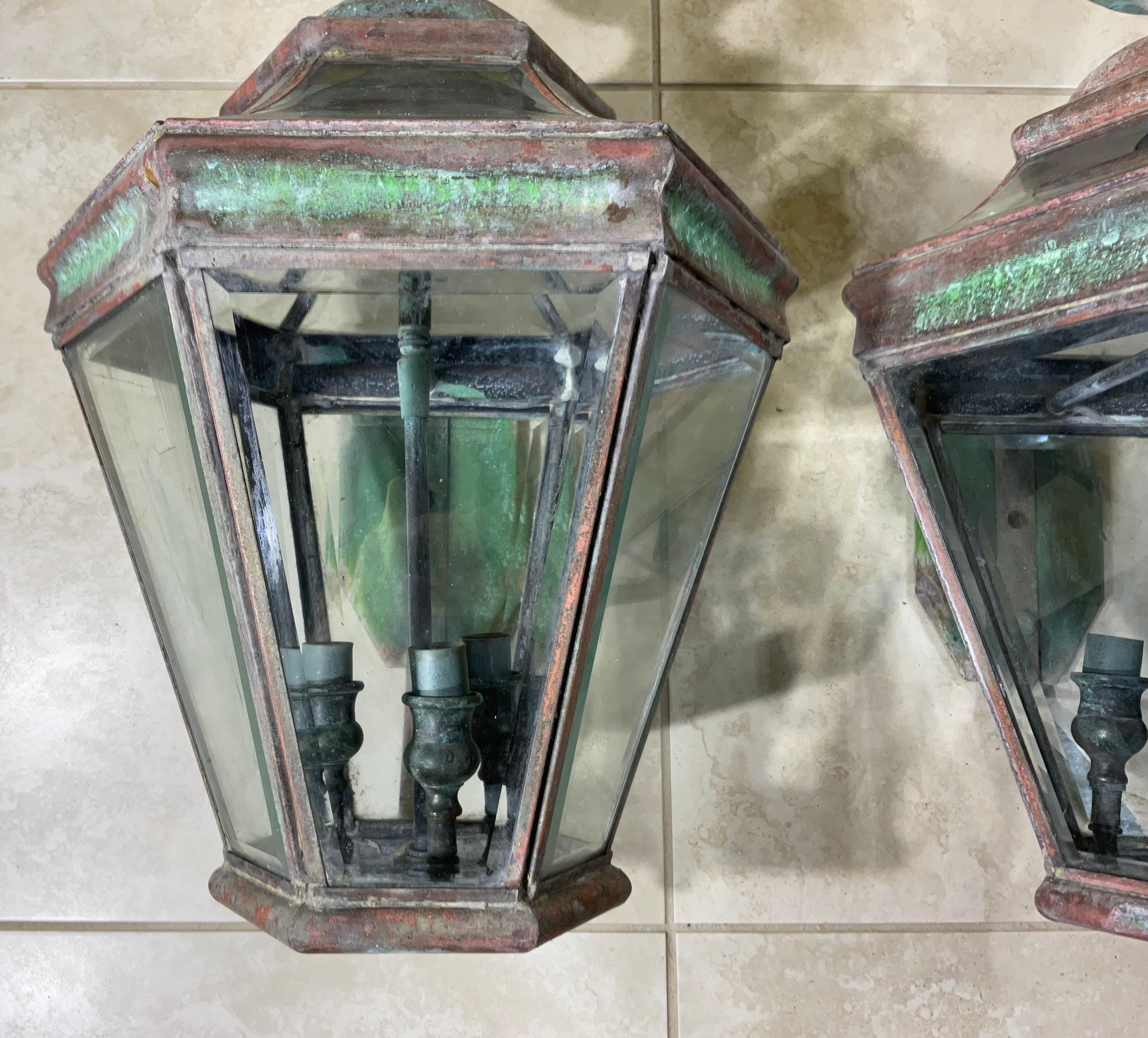 Pair of Large Solid Brass  Architectural Wall Lantern For Sale 1