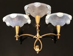 Pair of Large Solid Brass Stamped Art Deco Wall Sconces, France, circa 1930s