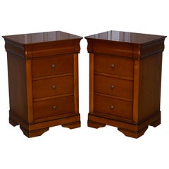 Vintage Pair of Large Solid Cherry Wood Bedside Table Chest of Drawers Part of a Suite