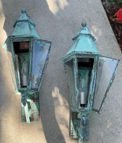 Pair of Large Solid Copper Architectural Wall Lantern