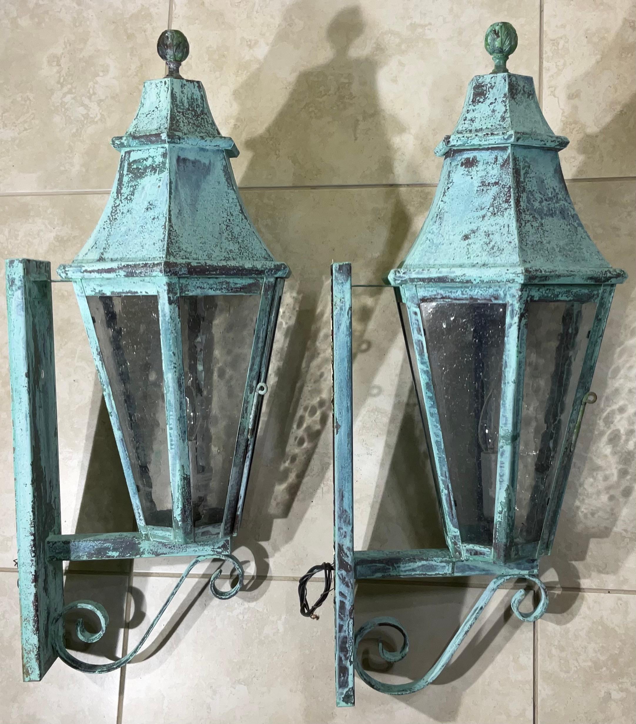 20th Century Pair of Large Solid Copper Architectural Wall Lantern For Sale