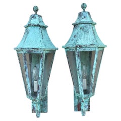 Pair of Large Solid Copper Architectural Wall Lantern
