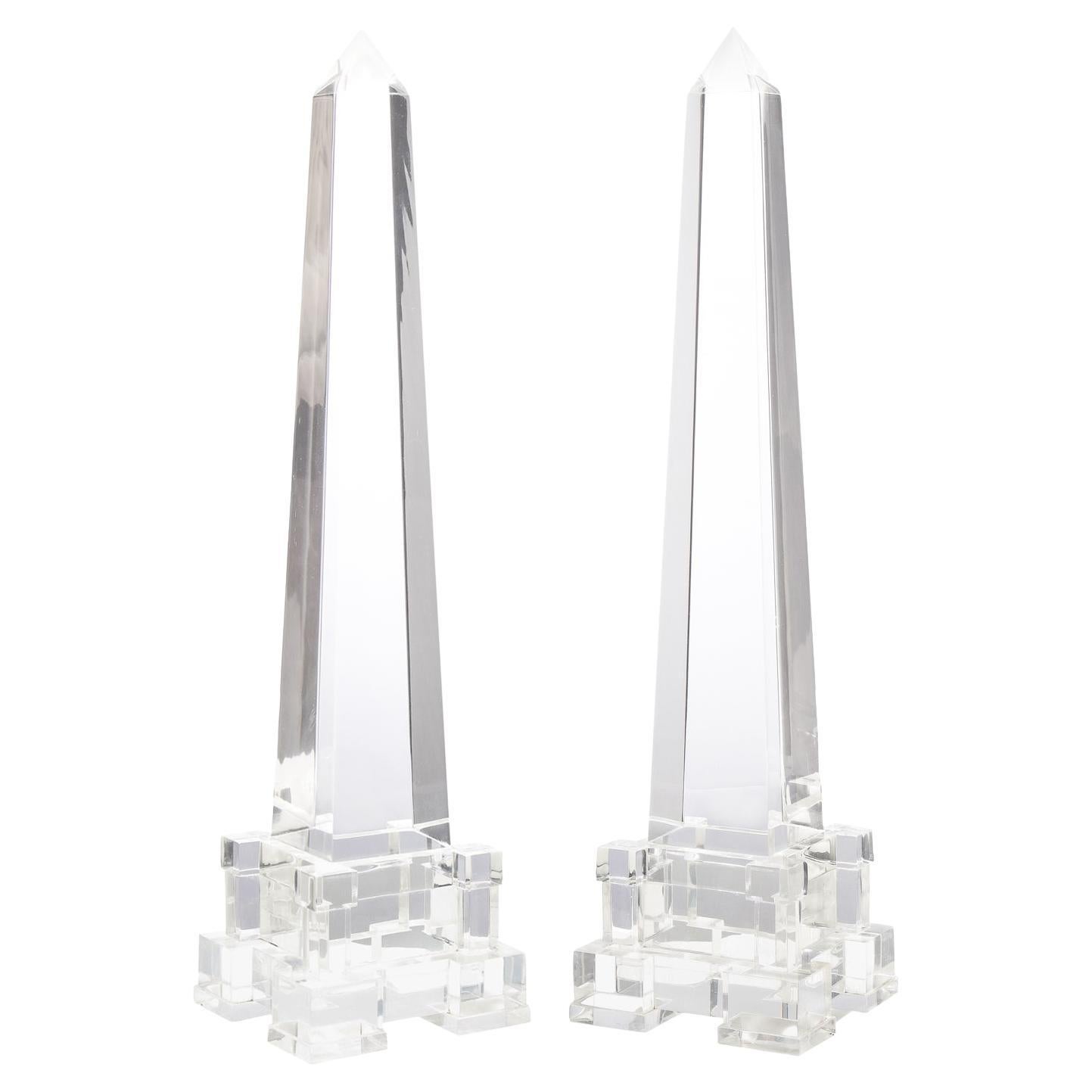 Pair of Large Solid Lucite Obelisks, 1970s
