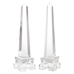 Pair of Large Solid Lucite Obelisks, 1970s