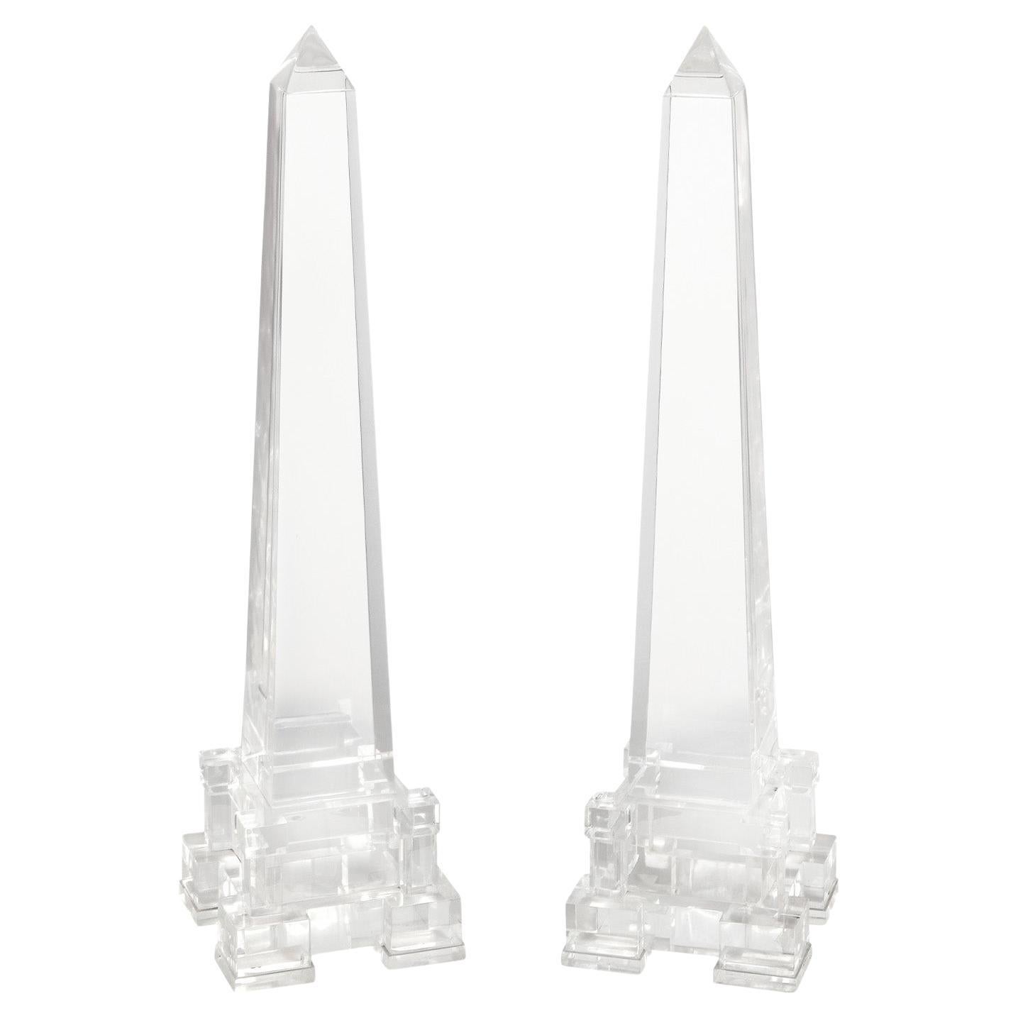Pair of Large Solid Lucite Obelisks, 1970s