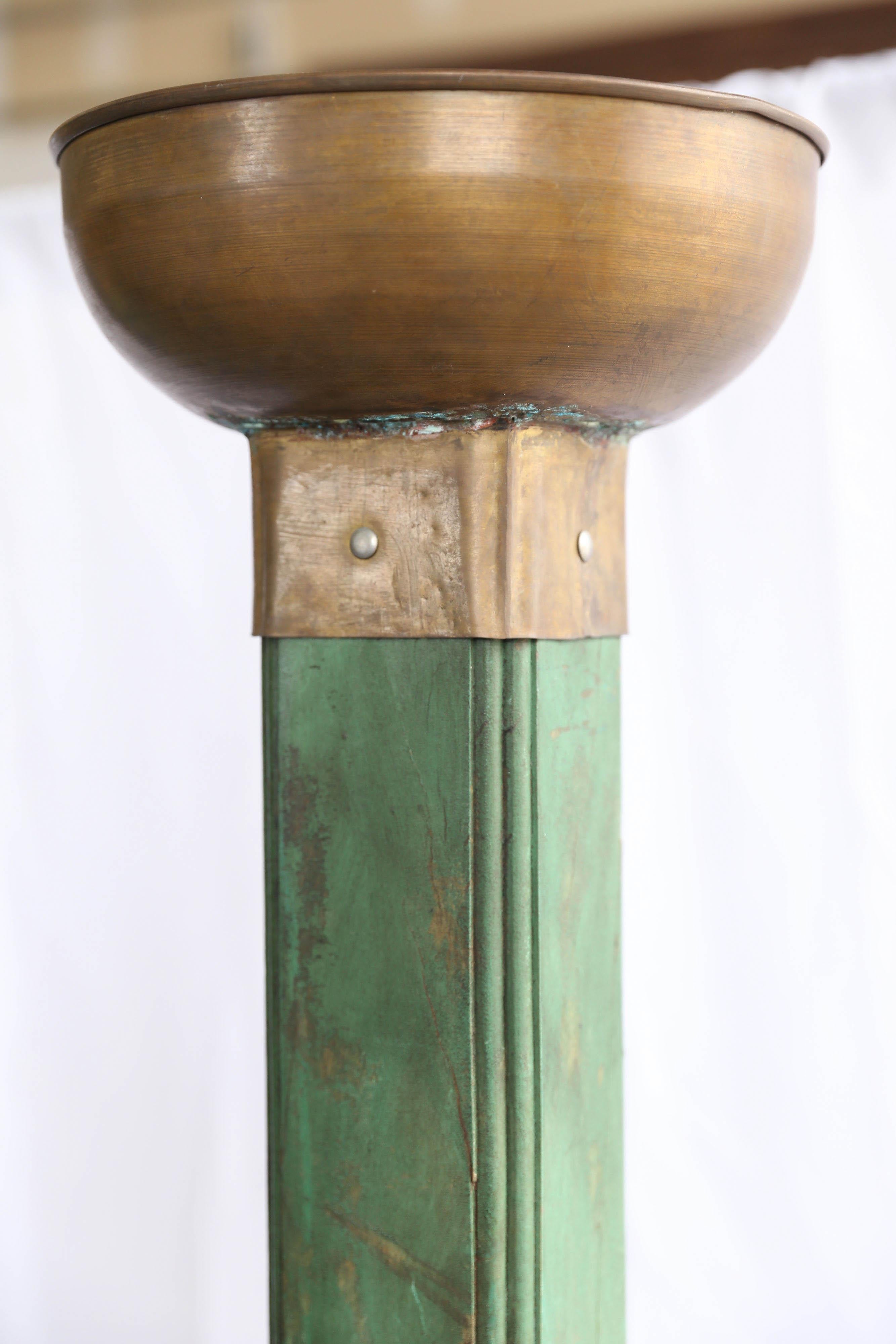 British Colonial Pair of Large Solid Teak Wood and Brass Cup Oil Lamps from Monastery in Goa For Sale