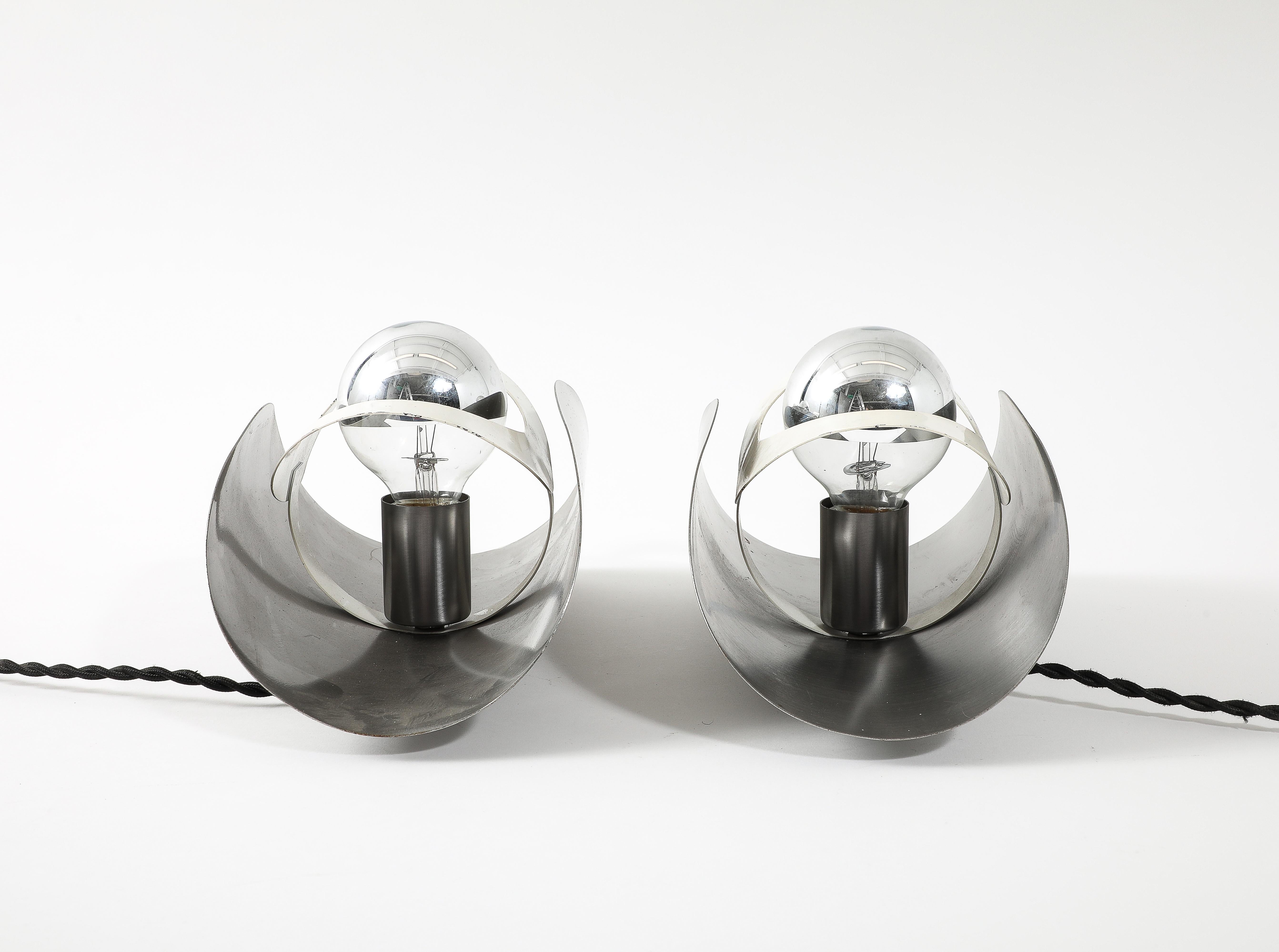 Pair of Large Space Age Chrome & White Enamel Sconces, France 1960’s For Sale 1