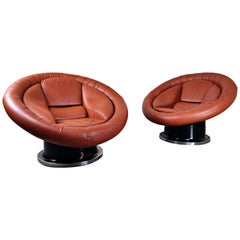 Pair of Large Space Age Leather Armchairs by Saporiti, Italy, 1970s