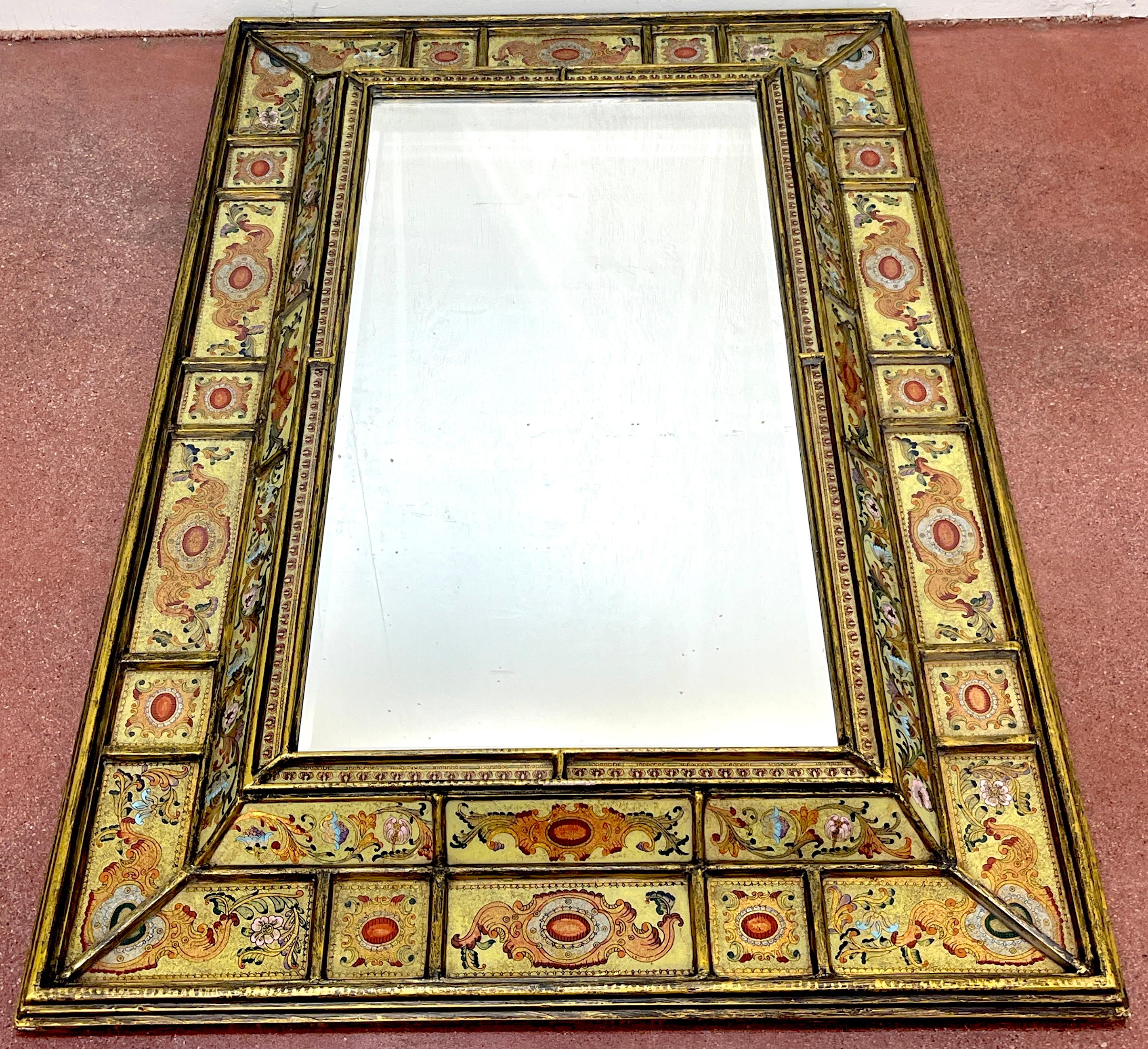 Pair of Large Spanish Colonial Eglomise Giltwood Mirrors  For Sale 7
