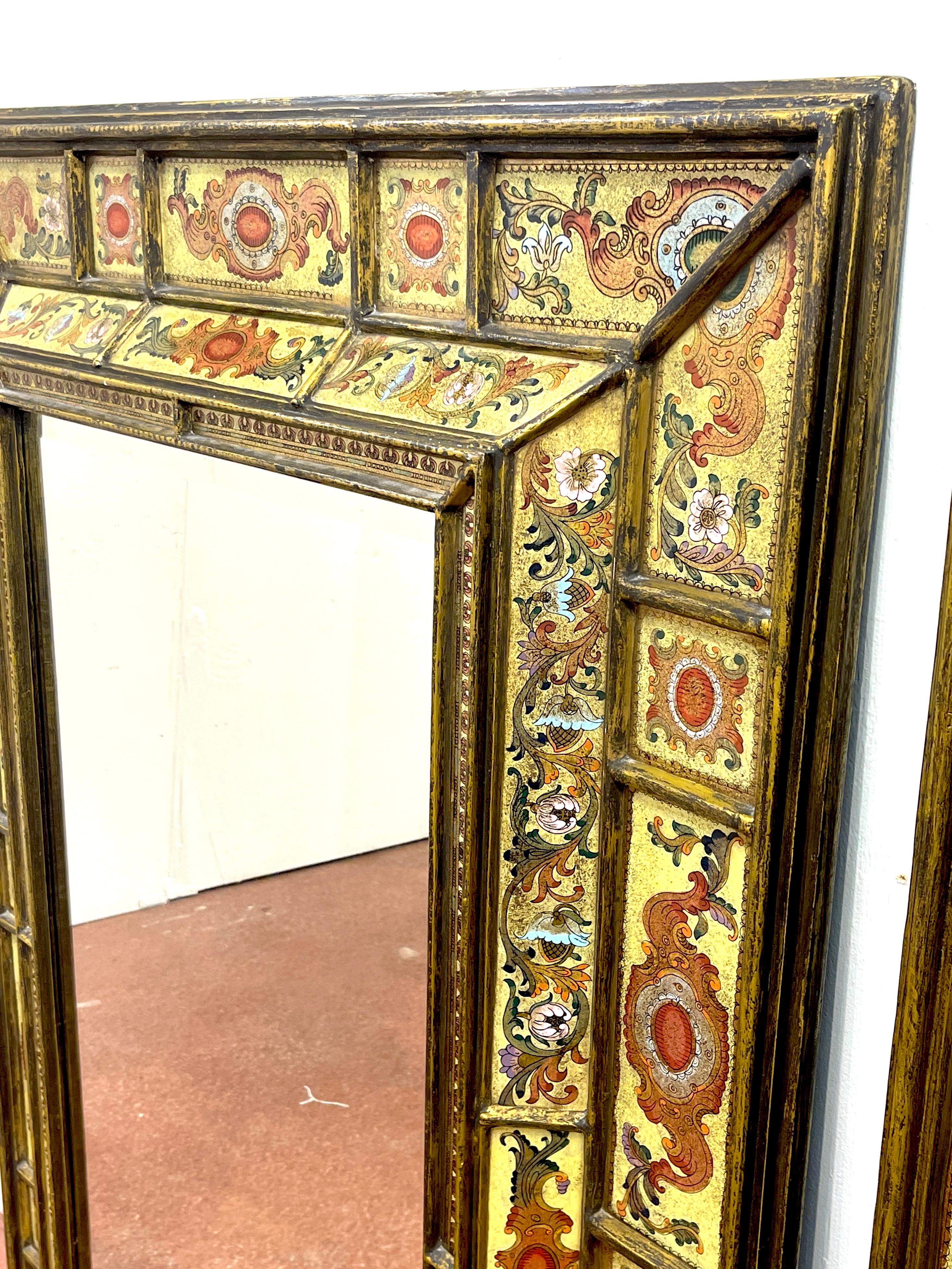 20th Century Pair of Large Spanish Colonial Eglomise Giltwood Mirrors  For Sale