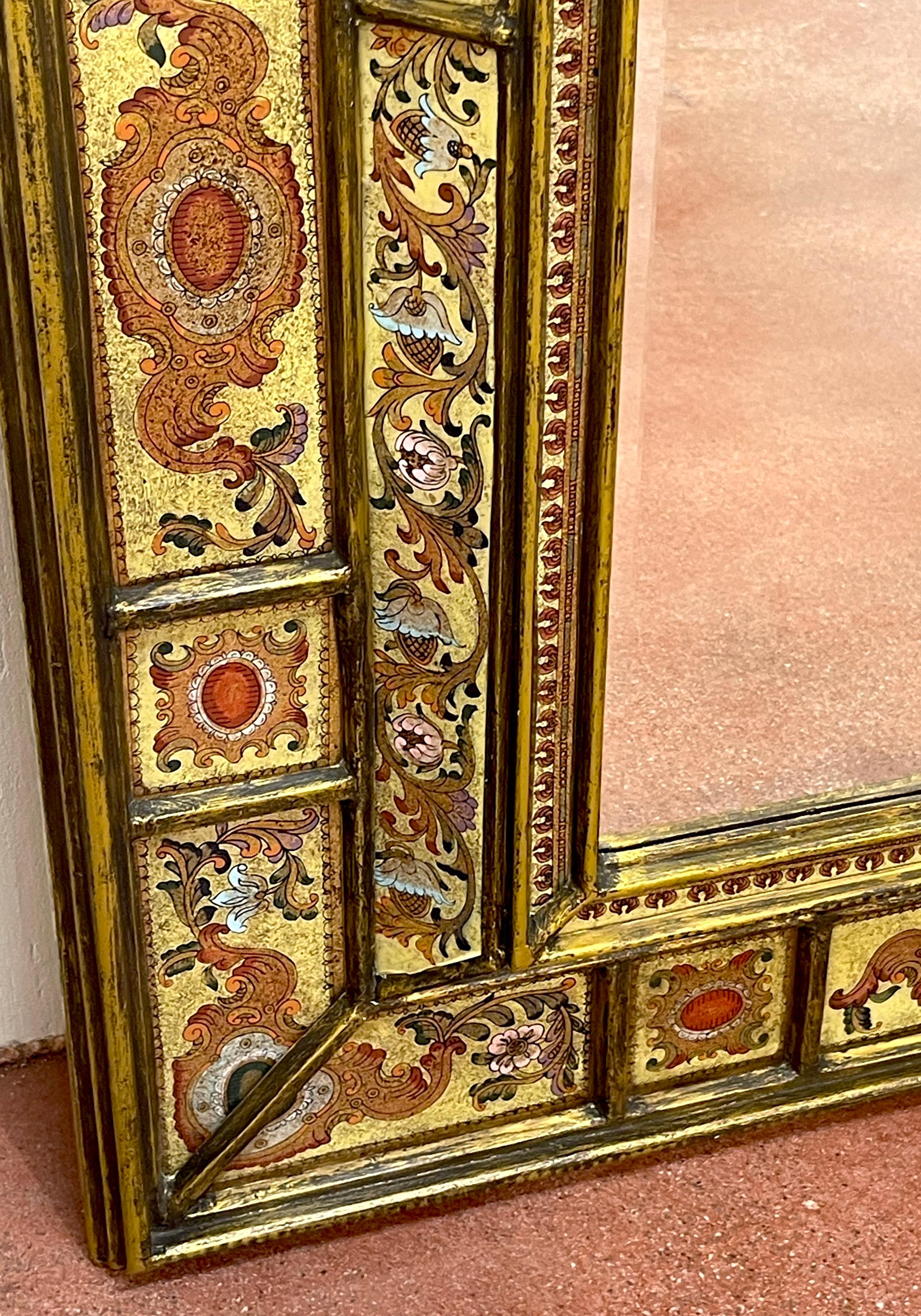 Pair of Large Spanish Colonial Eglomise Giltwood Mirrors  For Sale 3