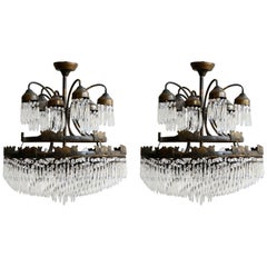 Antique Pair of Large Spiral Waterfall Chandeliers